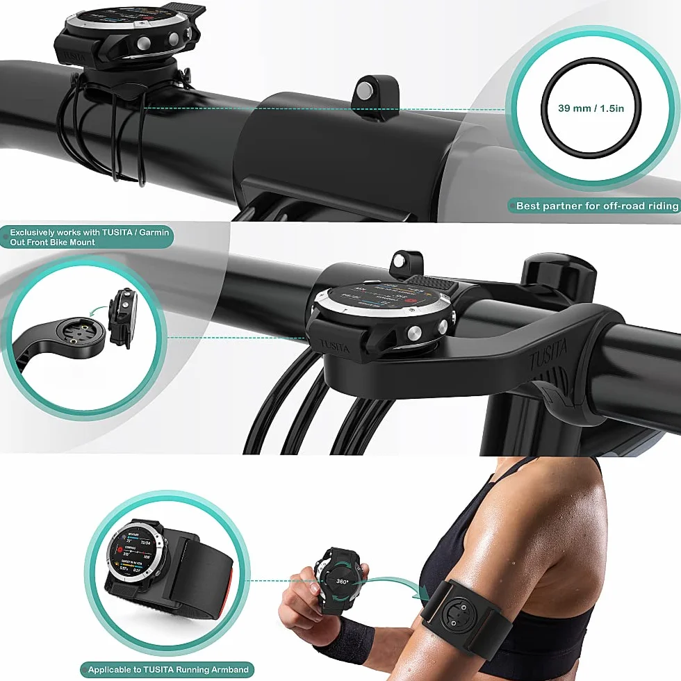 TUSITA QuickFit ćwierćobrotowy Uchwyt Rowerowy Kompatybilny z Garmin Fenix 6, Fenix 7, Epix 2