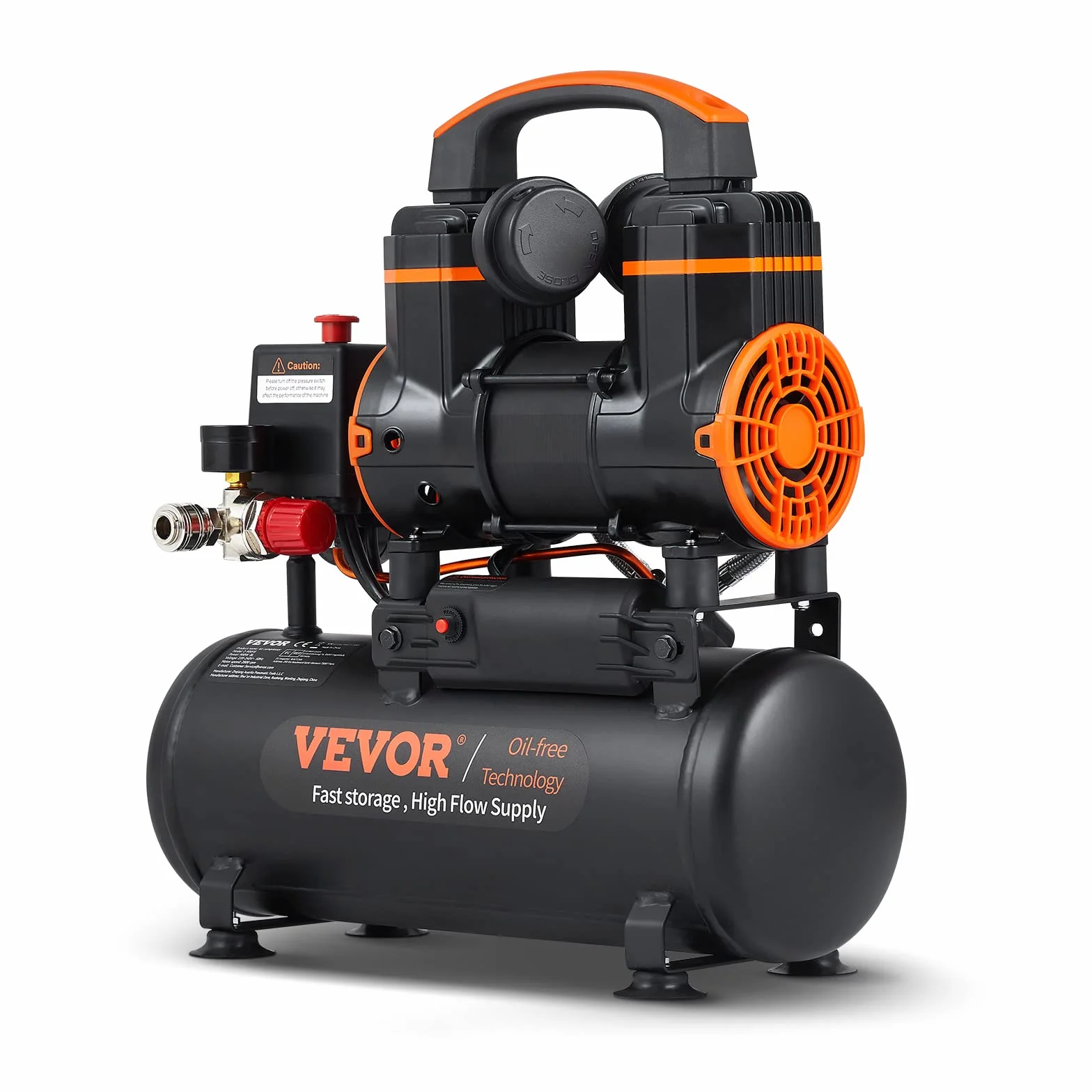 VEVOR Cicha sprężarka powietrza 8 l, 900 W (1,2 KM), 3,5 MPa, 2800 obr./min, 70 dB, 6-8 bar, bezolejowy zbiornik ciśnieniowy, sprężarka idealnie nadaje się do pompowania opon, napraw samochodowych,