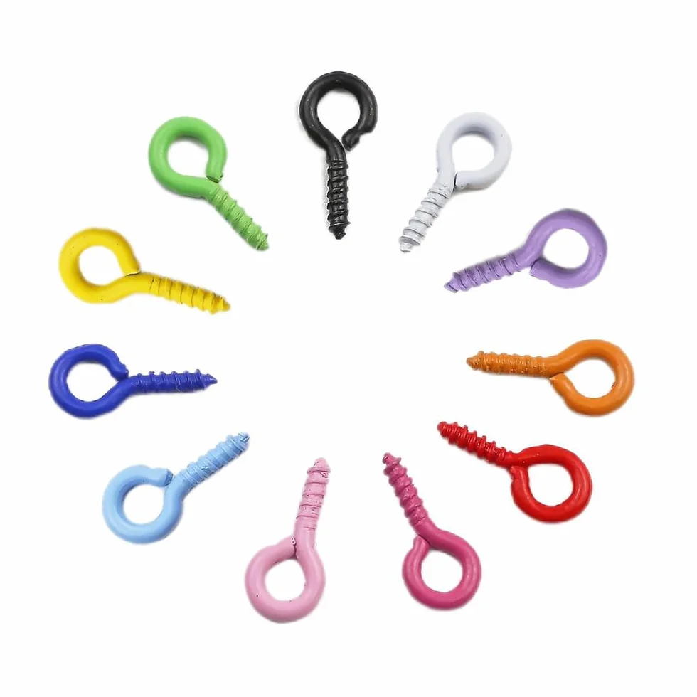 SKYPRO 500 szt. małych śrubowych kołków oczkowych, 5 x 10 mm, kolorowe haczyki oczkowe, metalowe kołki oczkowe do robienia sztuki DIY, mini metalowy haczyk do produkcji biżuterii
