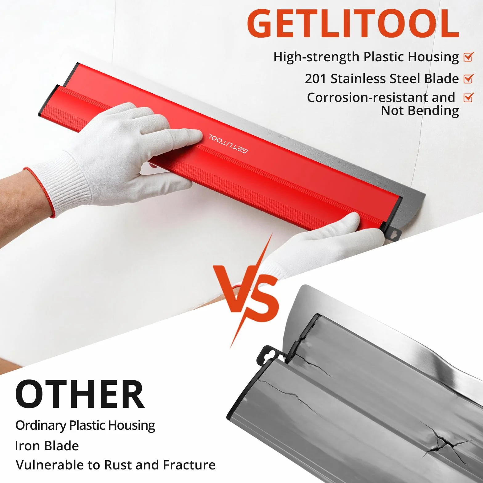 GETLITOOL Zestaw 5 szpachli do szpachli 15-80 cm ze stali nierdzewnej i części zamiennych, drążek teleskopowy 80-130 cm i klips, kompletny zestaw z walizką na ściany i sufity z betonu i betonu płyt