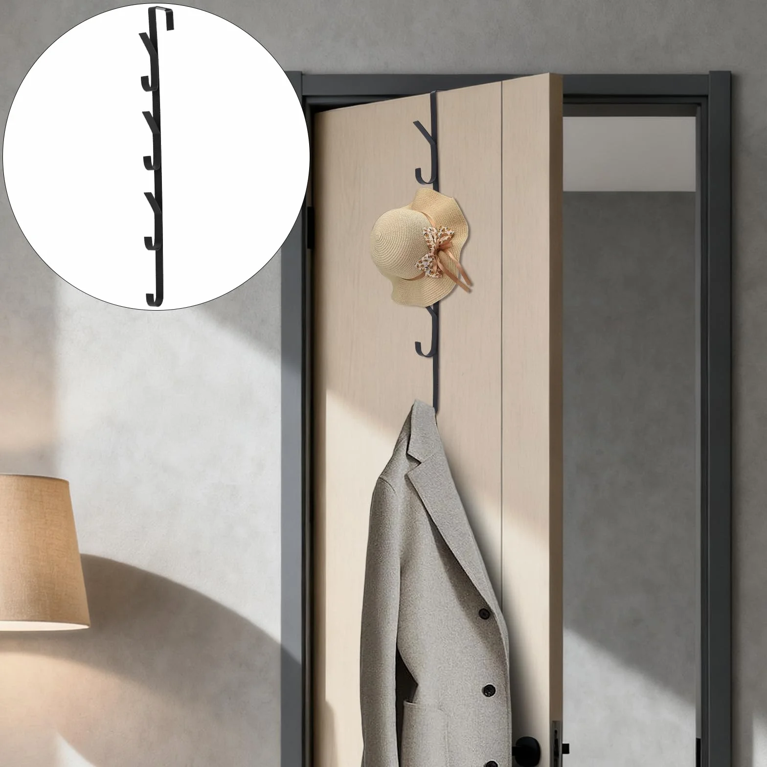 6 sztuk garderoby na drzwi do zawieszenia, długość 42 cm, pionowe haczyki na drzwi z 7 haczykami, czarne wieszaki na ubrania do łazienki, sypialni