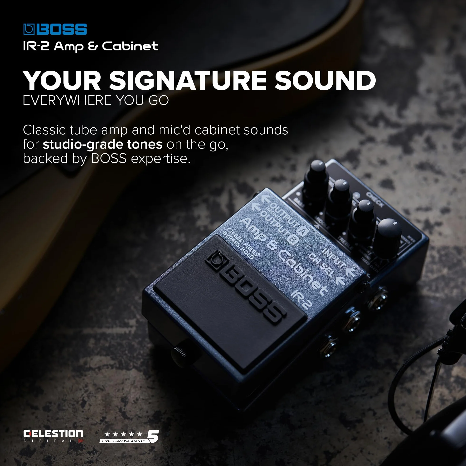 BOSS IR-2 Amp & Cabinet | Emulator Wzmaczniaczy Premium & Cabinet IR Loader | 11 Różnych Typów Wzmacniaczy | Kolumny IR od Celestion Digital | Prosty Interfejs Użytkownika