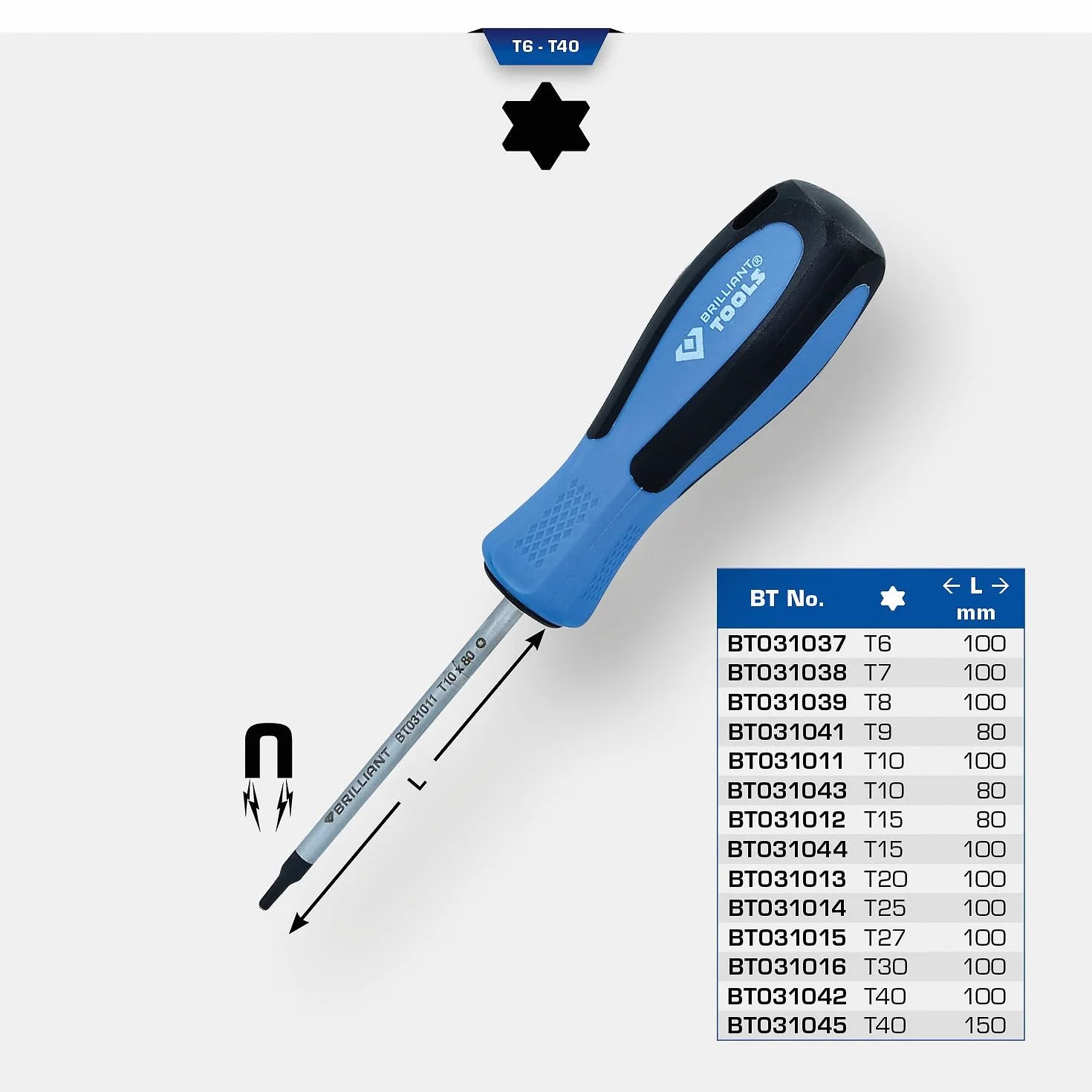 BRILLIANT TOOLS BT031039 Wkrętak TORX, T8 x 100 mm [Powered by KS TOOLS]