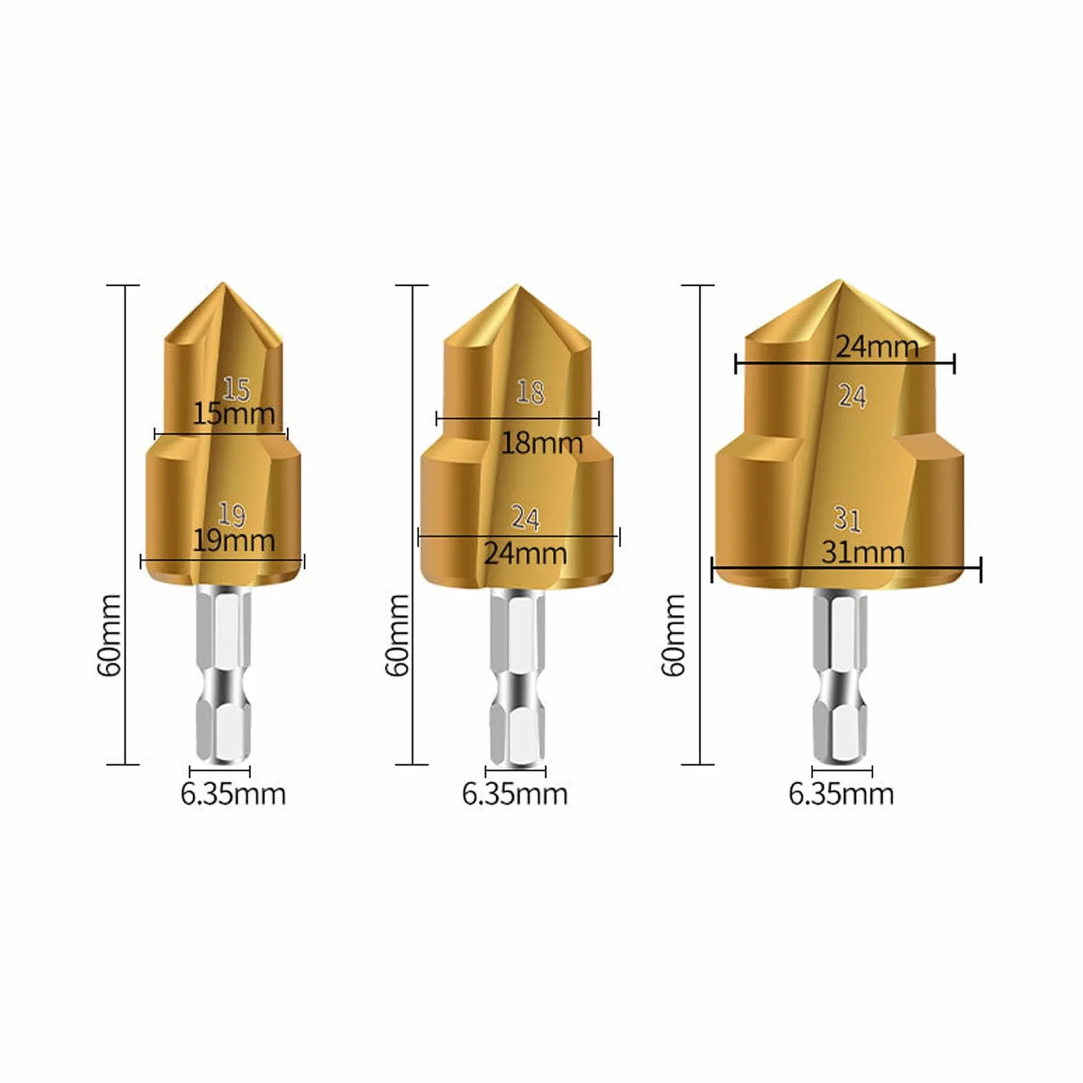 Greensen Pipe Reamer Bit, PVC Pipe Reamer Conduit Drill Bit Zestaw 3-częściowy 19mm 24mm 31mm do Rur PPR PVC z Sześciokątnym Trzonkiem Pasuje do Większości Wiertarek Elektrycznych