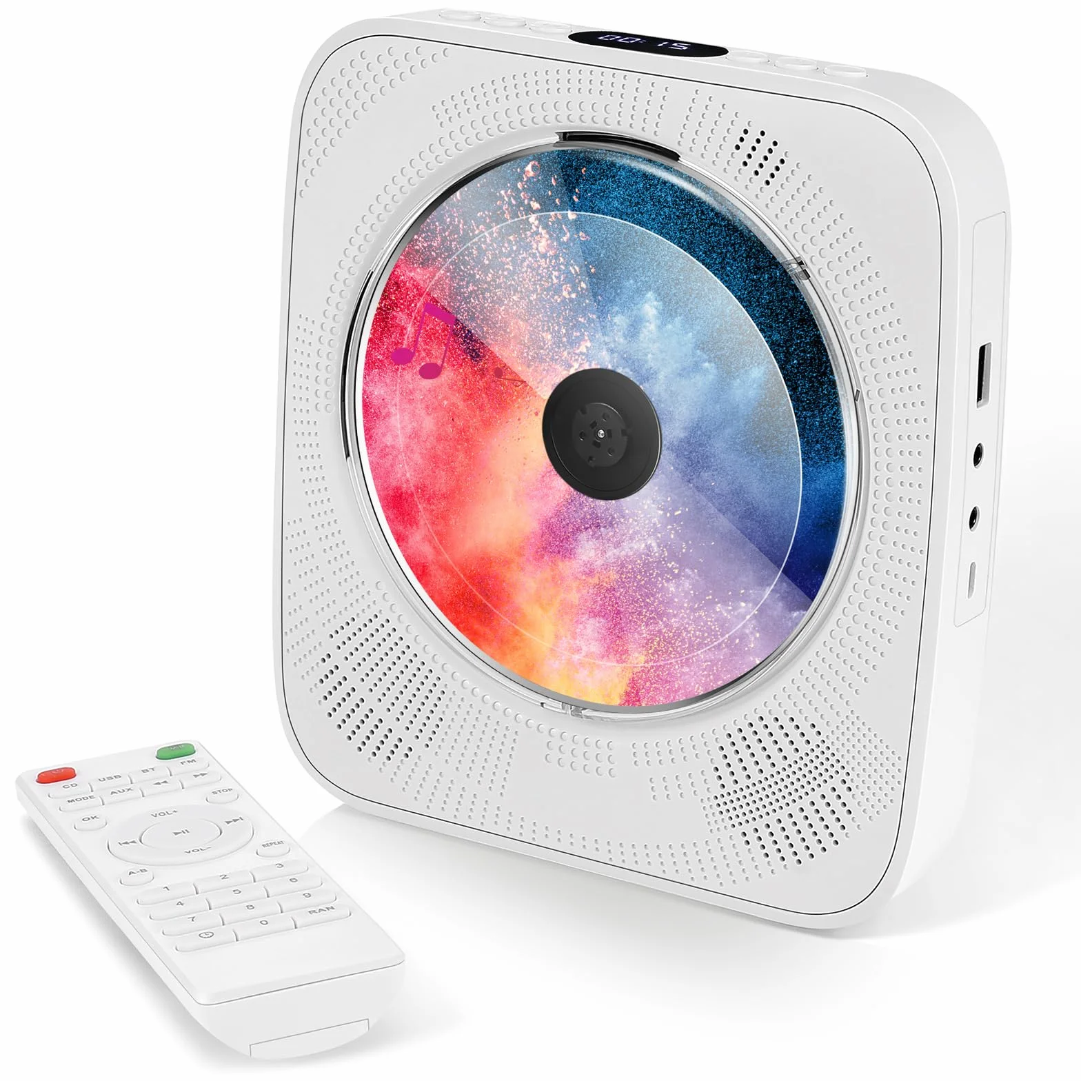 Przenośny odtwarzacz CD Bluetooth z radiem FM, głośniki HiFi USB MP3, wejście AUX 3,5 mm