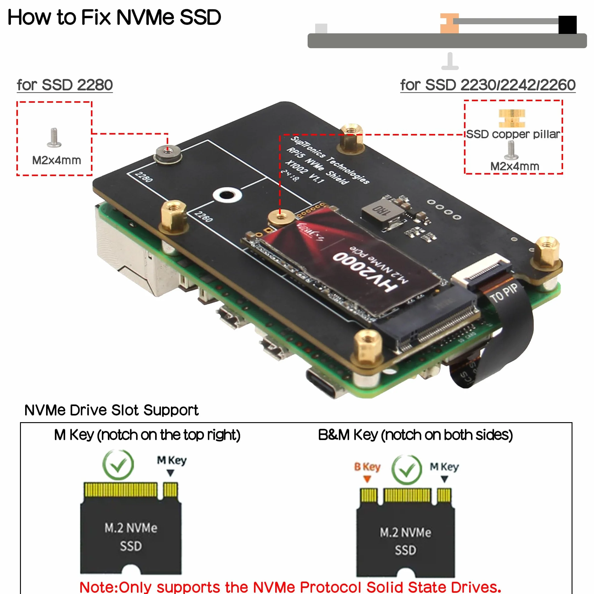 Geekworm X1002 M.2 NVMe SSD PCIe Peripheral Board for Raspberry Pi 5