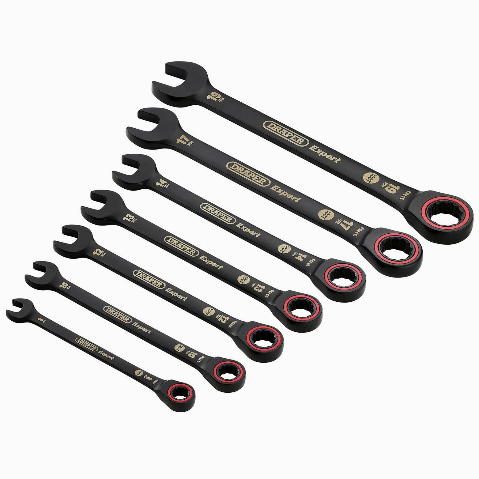 Draper 03895 Expert HI-TORQ Zestaw kluczy płasko-oczkowych z grzechotką, czarny, 7-częściowy