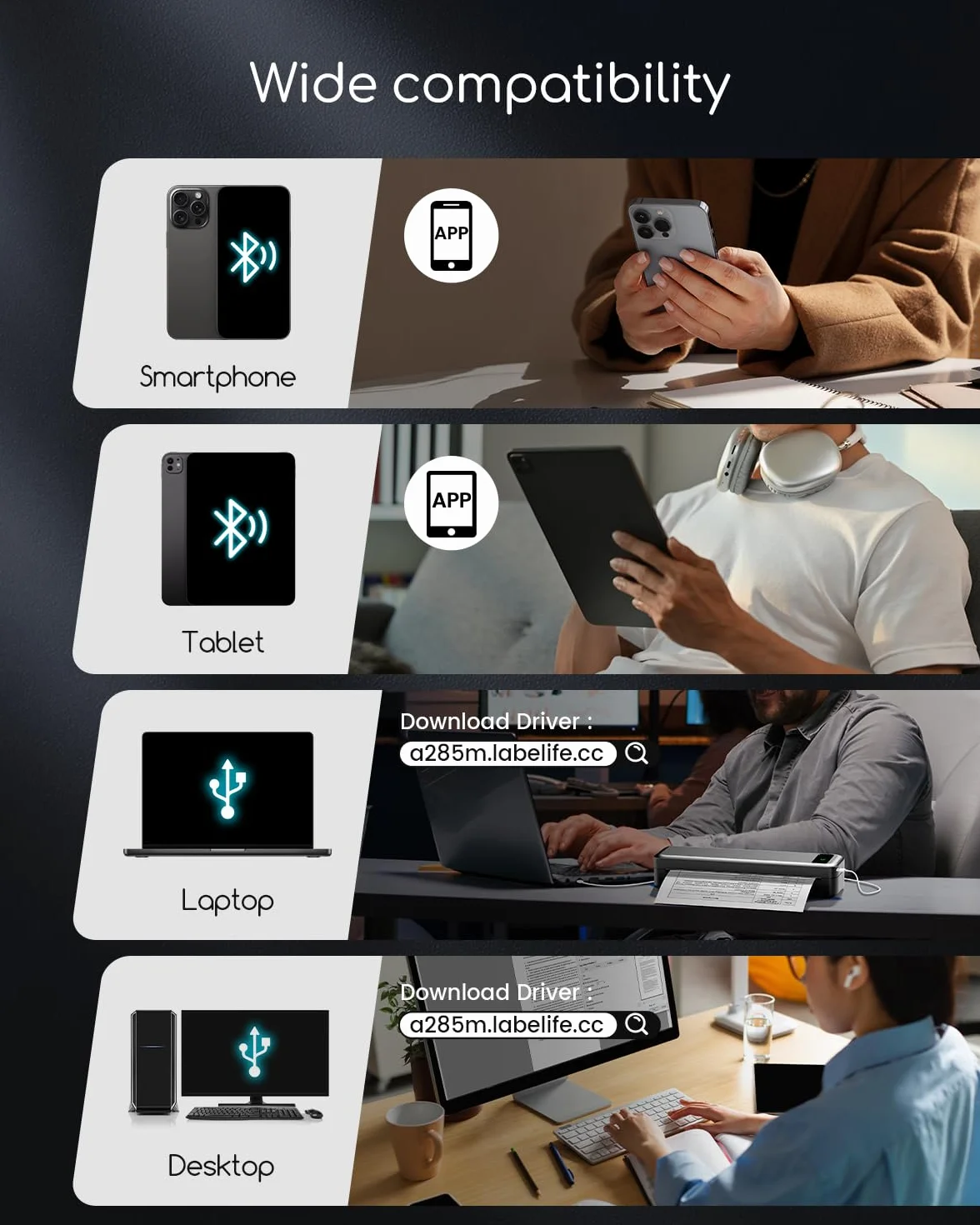 Przenośna Drukarka Termiczna A4 Inkless Wireless Bluetooth 300Dpi Kompatybilna z iOS, Android i PC, Mała Drukarka na Papier Termiczny 216/210/110/80/53 mm, Podróż, Biuro, Szkoła, Dom, Samochód