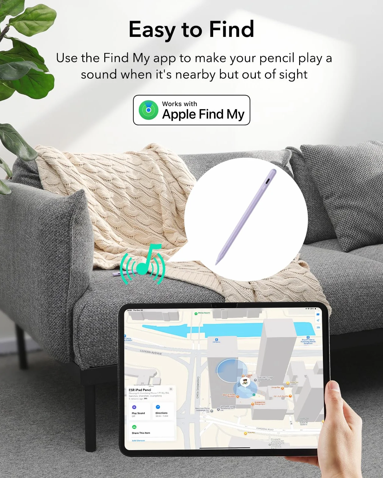 ESR Geo Digital iPad Pencil Findmy kompatybilny z Apple iPad 2018-2025, z łatwymi skrótami do Apple iPad A16/10/9/8 i Air 13/11 i Pro 12,9/13/11 i Mini 7/6/5, fioletowy (bez ładowania bezprzewodowego)