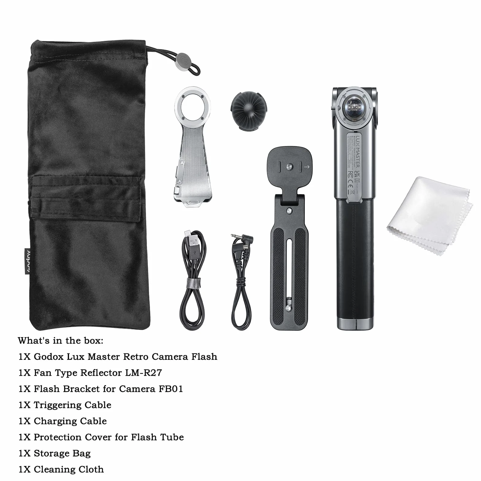 Godox Lux Master TTL retro lampa błyskowa z ekranem dotykowym, 6000K ±300K CCT, GN25, 460 pełnych błysków, sterowanie optyczne S1/S2, ładowanie USB-C, kompatybilna z aparatami Canon, Nikon i Sony