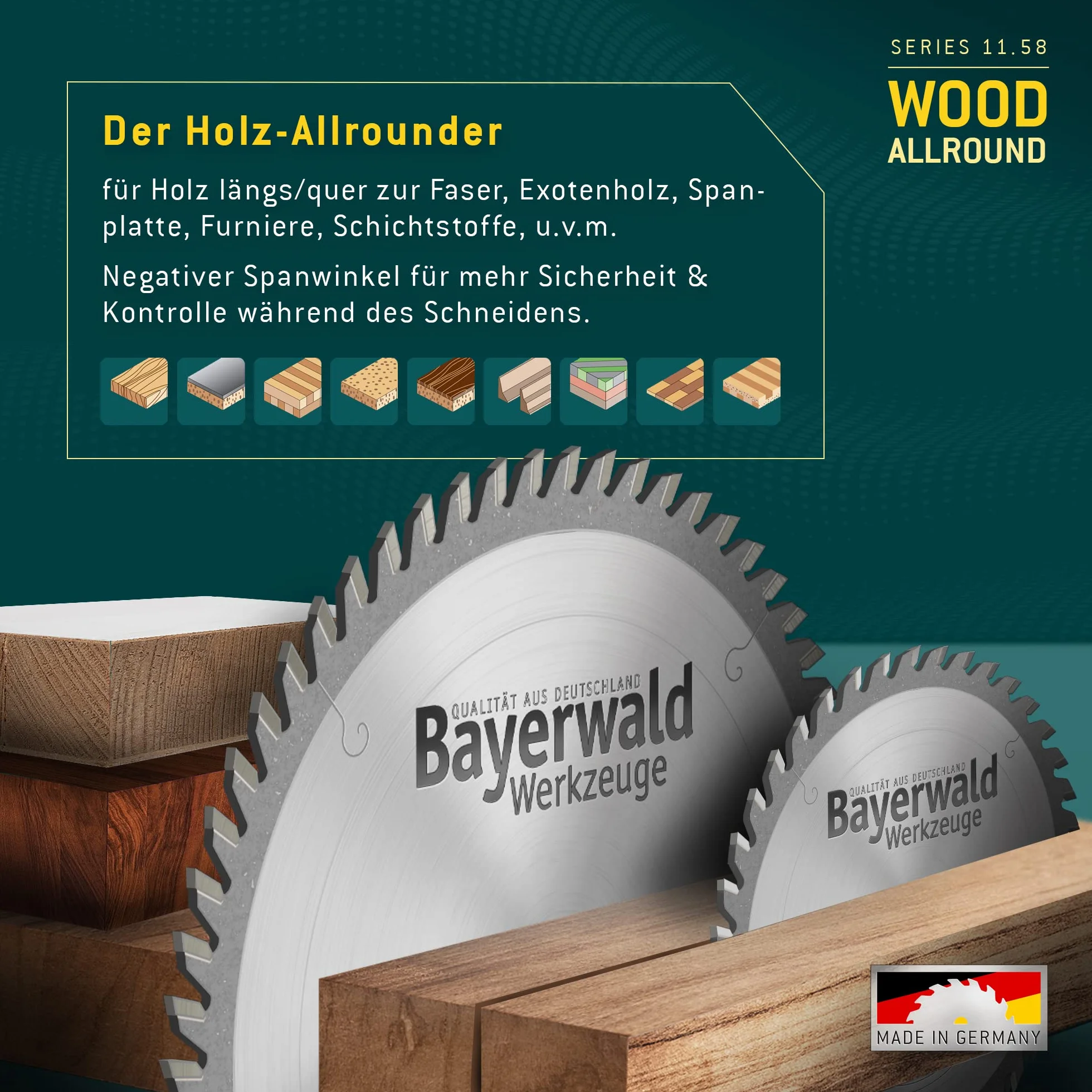 Bayerwald - HM brzeszczot do piły tarczowej do drewna - Ø 500 mm x 4,4 mm x 30 mm | WZ ujemny (60 zębów) | do pił ukośnych i ukośnych | otwory dodatkowe: 2/7/42 + 2/10/60