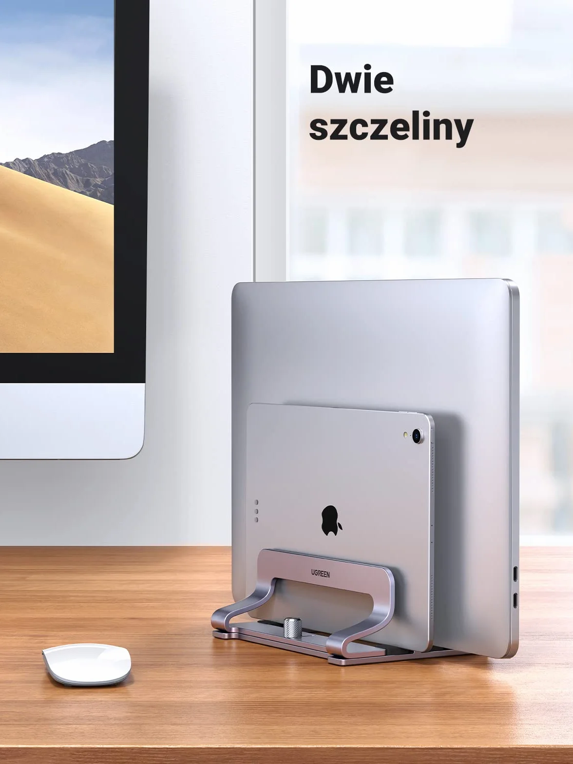 UGREEN Double Vertical Laptop Stand Aluminium Vertical MacBook Stand Space Saving Holder dla MacBook Pro/Air, iPad, Huawei, Surface, Dell, HP, Lenovo i innych.