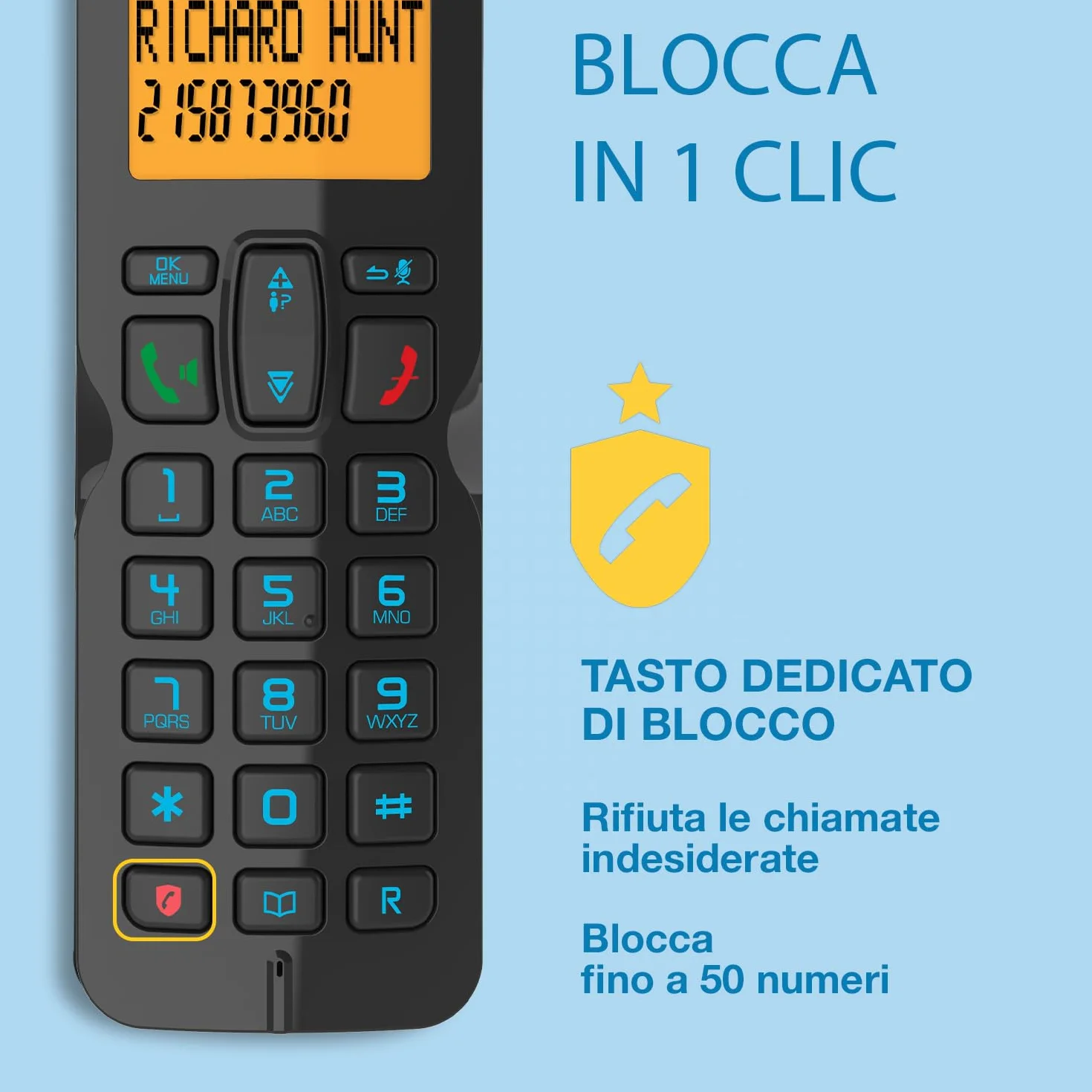 Alcatel S280 czarny i niebieski, zestaw głośnomówiący, funkcja blokowania niechcianych połączeń, 50 nazw i numerów