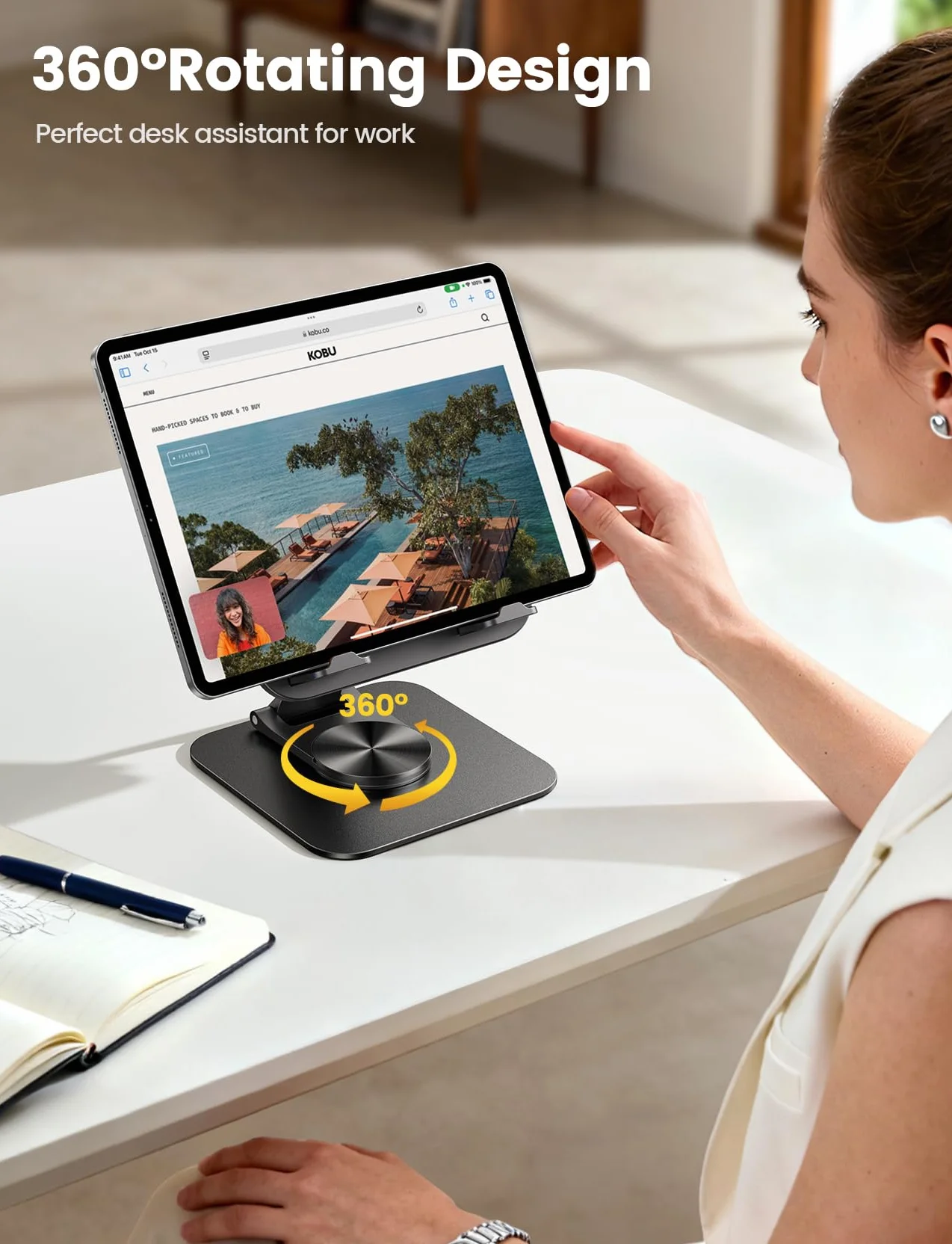 Lamicall stojak na tablet, uchwyt stołowy - [360° obrotowa metalowa podstawa] składany stojak na iPad do biurka, regulowany uchwyt na tablet, stojak na tablety dla iPad Pro Air Mini, Samsung, 4,7-13"