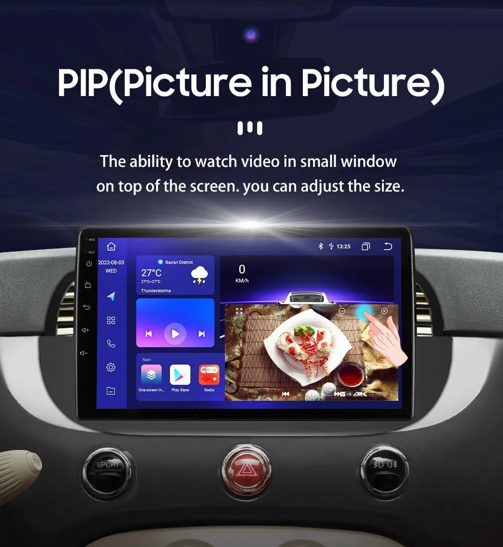 Hizpo 9-calowy ekran dotykowy Radio do Fiat 500 2007-2014 Carplay Android Auto 8-Core 4+32 GB DAB WiFi 4G