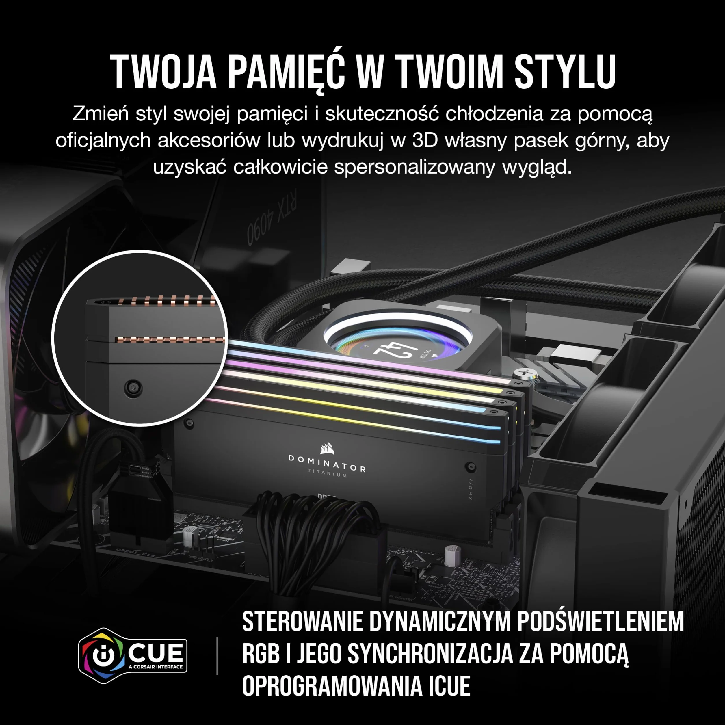 CORSAIR DOMINATOR TITANIUM RGB DDR5 RAM 32GB (2x16GB) DDR5 do 6400MHz CL32 Intel XMP iCUE Kompatybilna Pamięć Komputerowa - Czarny (CMP32GX5M2B6400C32)