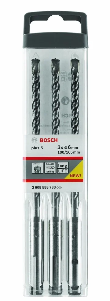 Zestaw 3 sztuk poręcznych wierteł betonowych Plus-5 Blister S4L, szary, 2608588733
