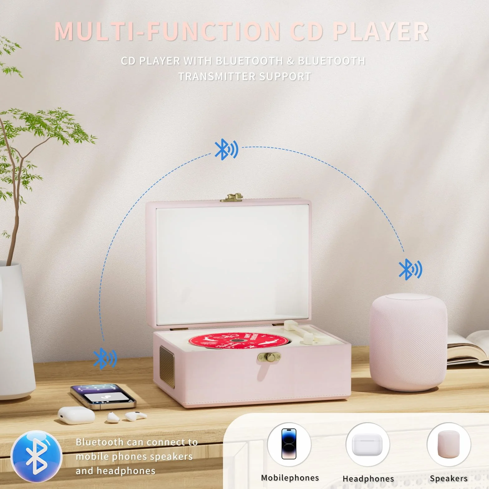 Odtwarzacz CD z głośnikami Time Music Box różowy