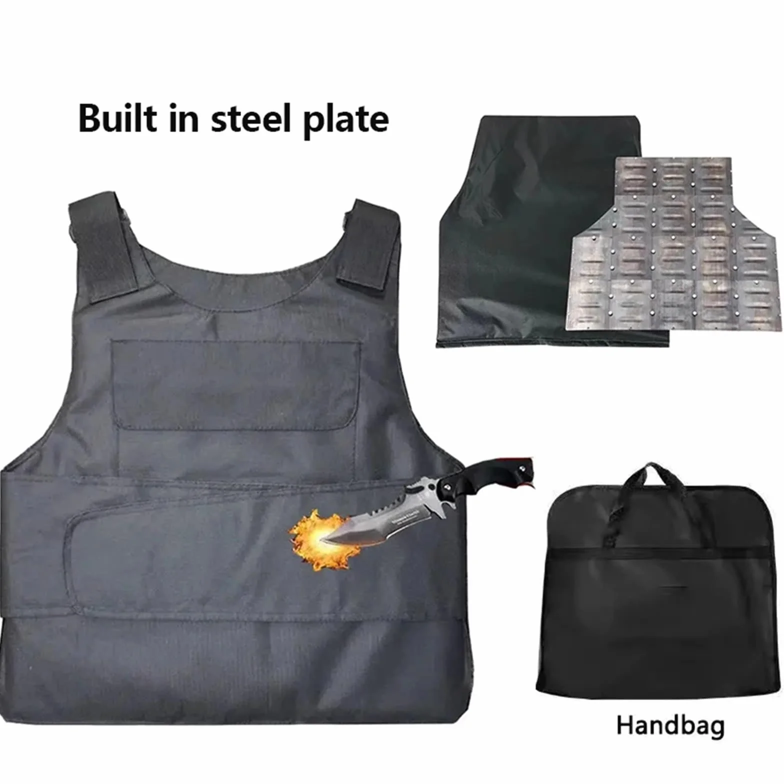 Kamizelka antyprzebiciowa z wysokomanganowej stali, odporna na przecięcia, kamizelka taktyczna do samoobrony, odzież ochronna przebicia Elastyczny(2.0kg steel plate)
