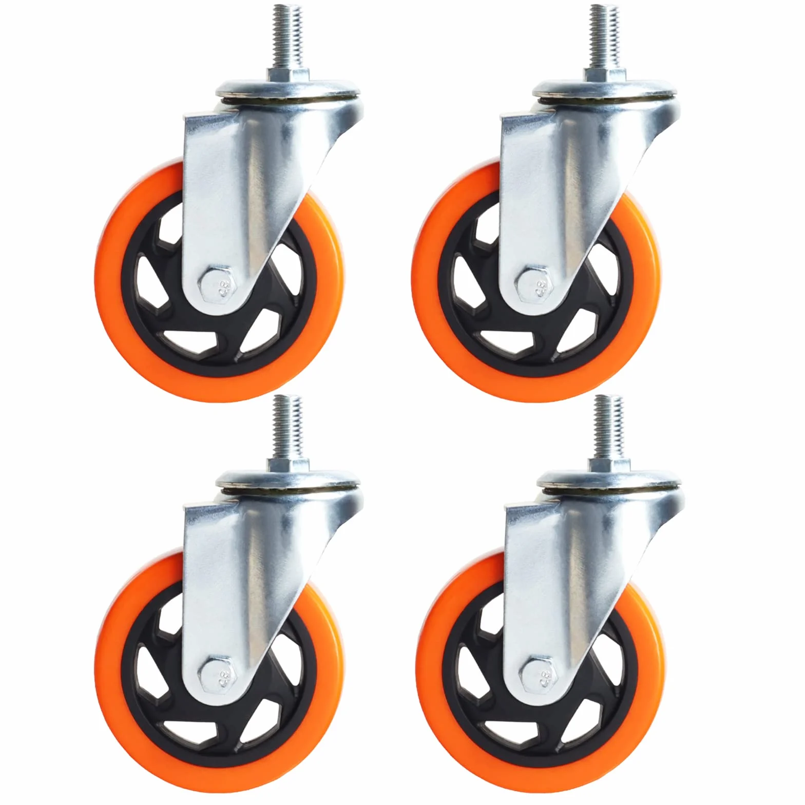 Wytrzymałe, obrotowe koła, 3-calowe żółte kółka z trzpieniem metrycznym M12-1,75x25 mm, podwójne hamulce, kółka bezpieczne do 1200 funtów/zestaw do przemysłu i mebli, zestaw 4 szt.