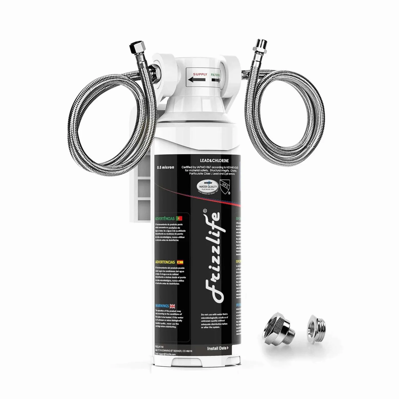 Frizzlife System filtrowania wody pod zlewem-bezpośrednie połączenie pod ladą System filtracji wody pitnej-0,5 mikrona Szybka wymiana usuwa 99,99% ołowiu, chloru, nieprzyjemnego smaku i zapachu.