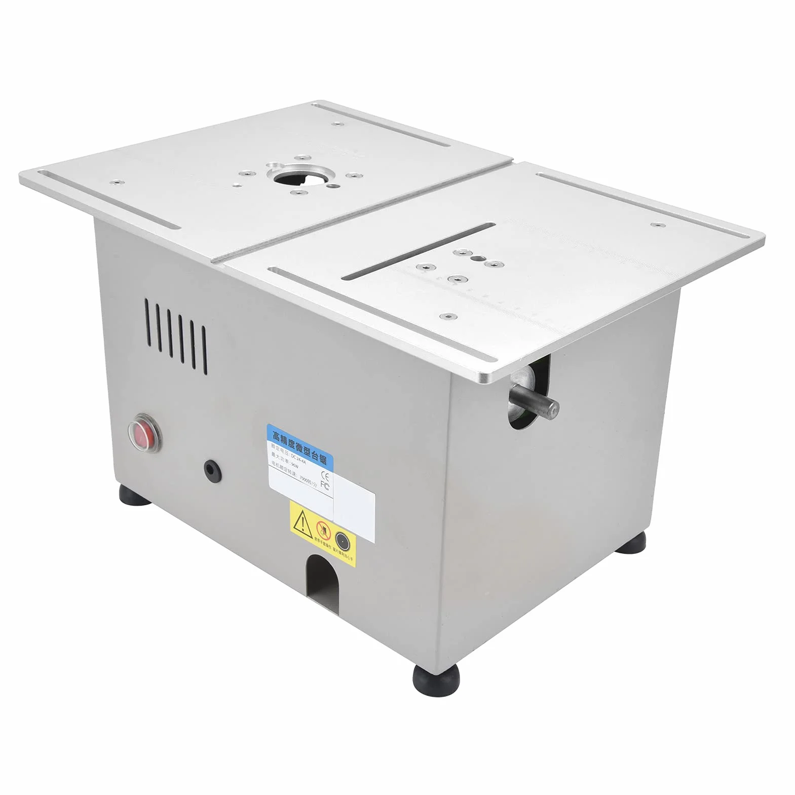 Piła stołowa Elektryczna mini przenośna piła stołowa Narzędzie do cięcia drewna na biurko DC12 24 V 96 W Mocny silnik Regulowany kąt linijki Precyzyjna skala laserowa (diamentowe srebro)
