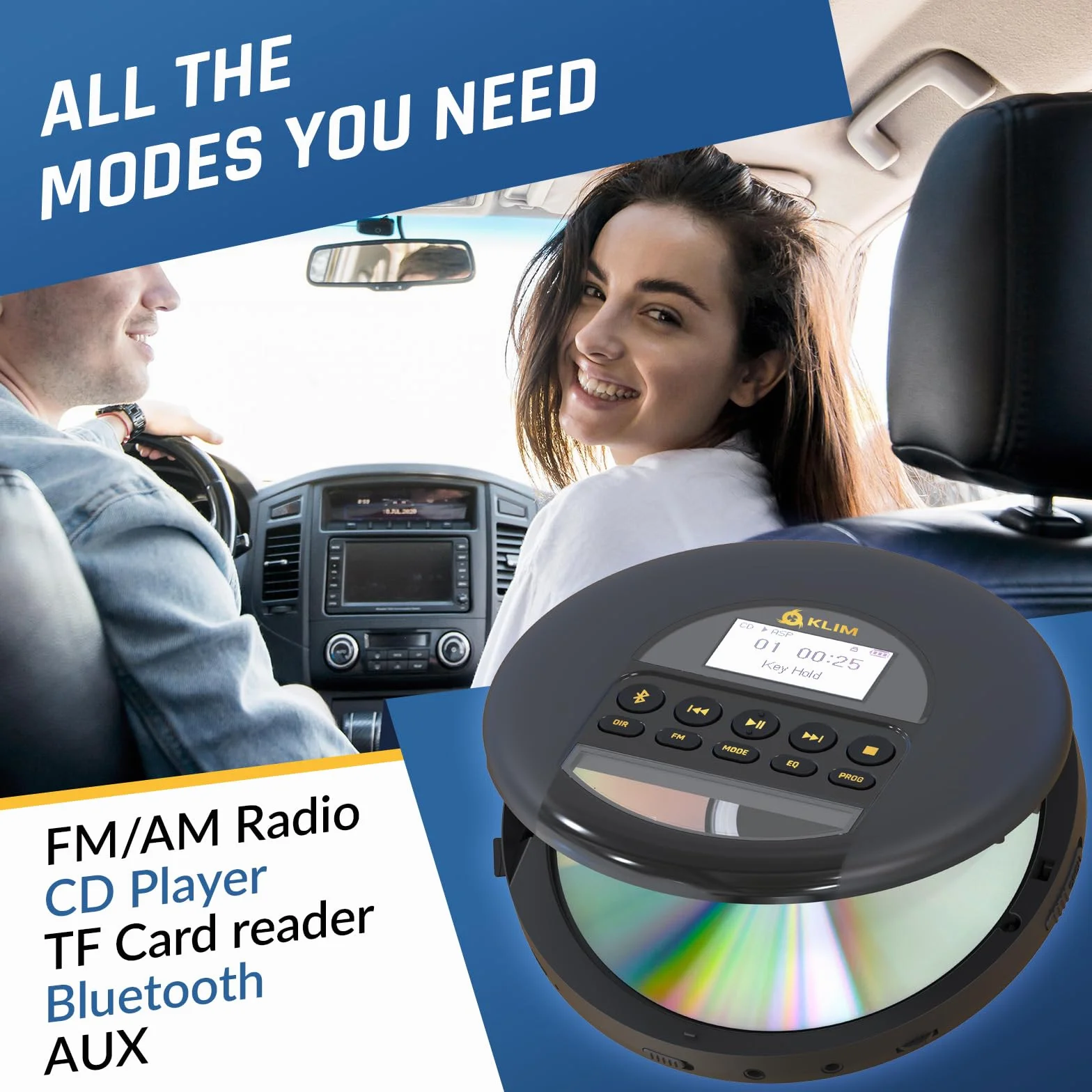 KLIM Nomad Przenośny odtwarzacz CD z Bluetooth, radio FM, MP3, słuchawki, złoty