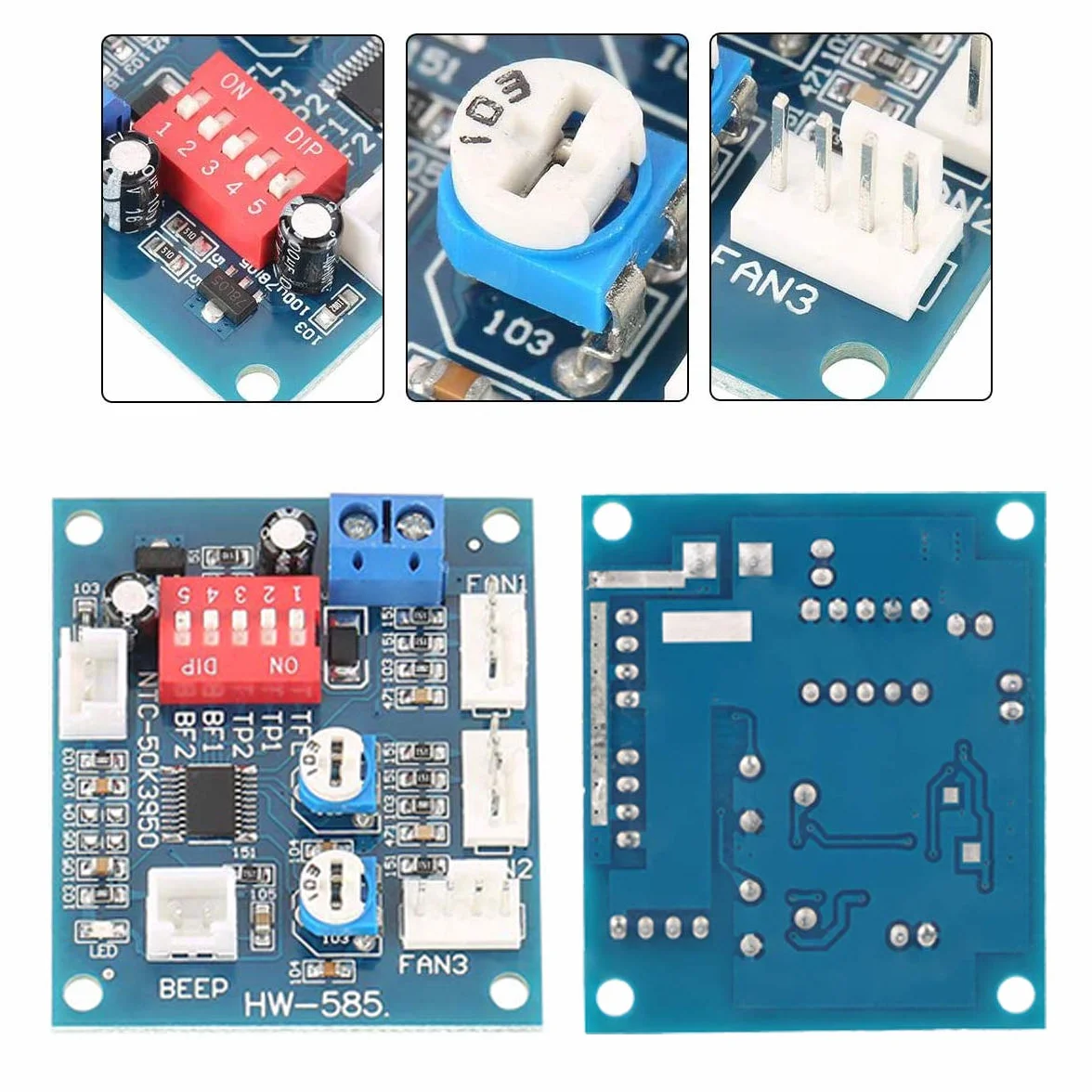 Termostat Moduł wentylatora PWM Wentylator PC Regulator prędkości temperatury Gubernator 4 przewody 3 kanały DC 12 V NTC Czujnik termiczny/brzęczyk