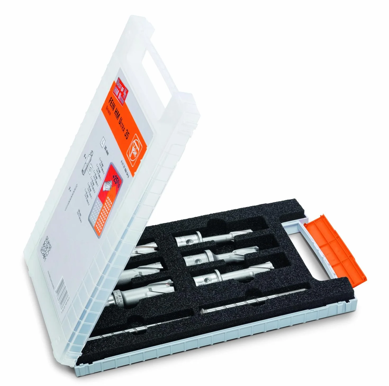 FEIN Zestaw akcesoriów Best of wiertło rdzeniowe 3/4 w Weldon HM – 6 wierteł rdzeniowych Ø 12, 14, 16, 18, 20 i 22 mm (głębokość cięcia 35 mm) oraz 2 trzpienie centrujące (100 mm) w walizce z tworzywa
