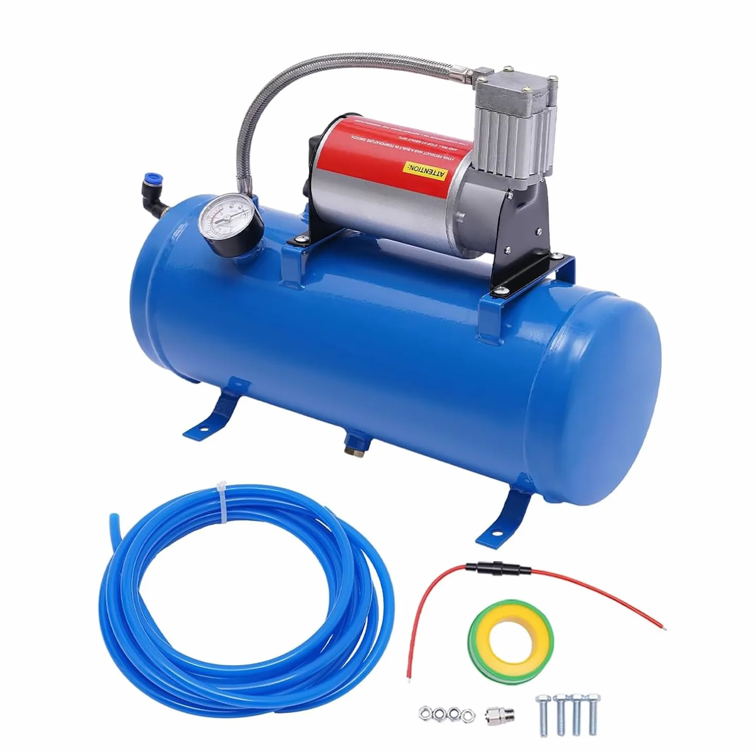 Sprężarka powietrza, 12 V 6 l, kompaktowa sprężarka powietrza, 150 PSI, silnik z rdzeniem miedzianym, kompresor klaksonu do opon samochodowych, łodzi