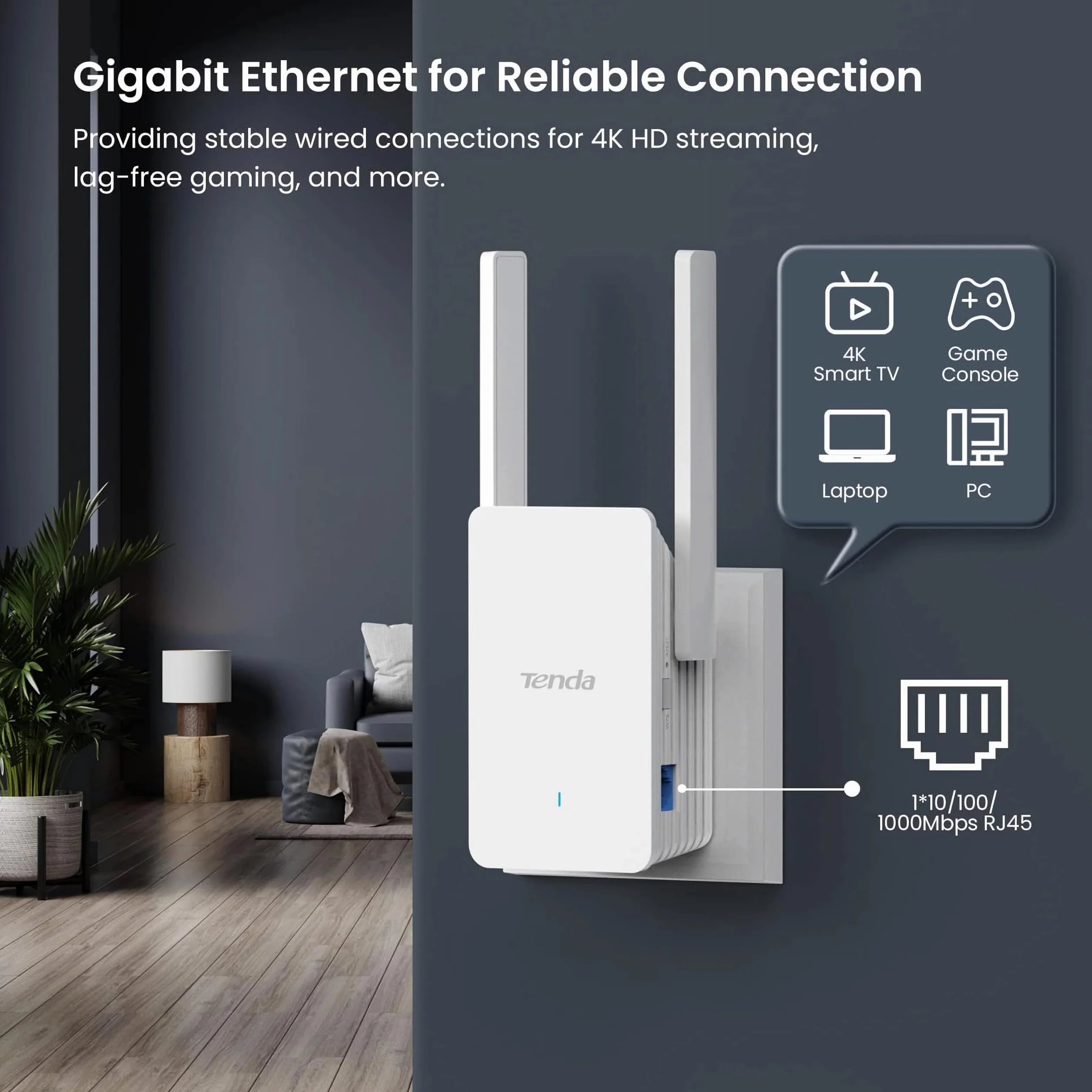Tenda Wzmacniacz Wi-Fi 6 AX3000, Dwuzakresowy 2.4 GHz/5GHz, Przedłużacz Wi-Fi, Tryb AP, WPS, Biały