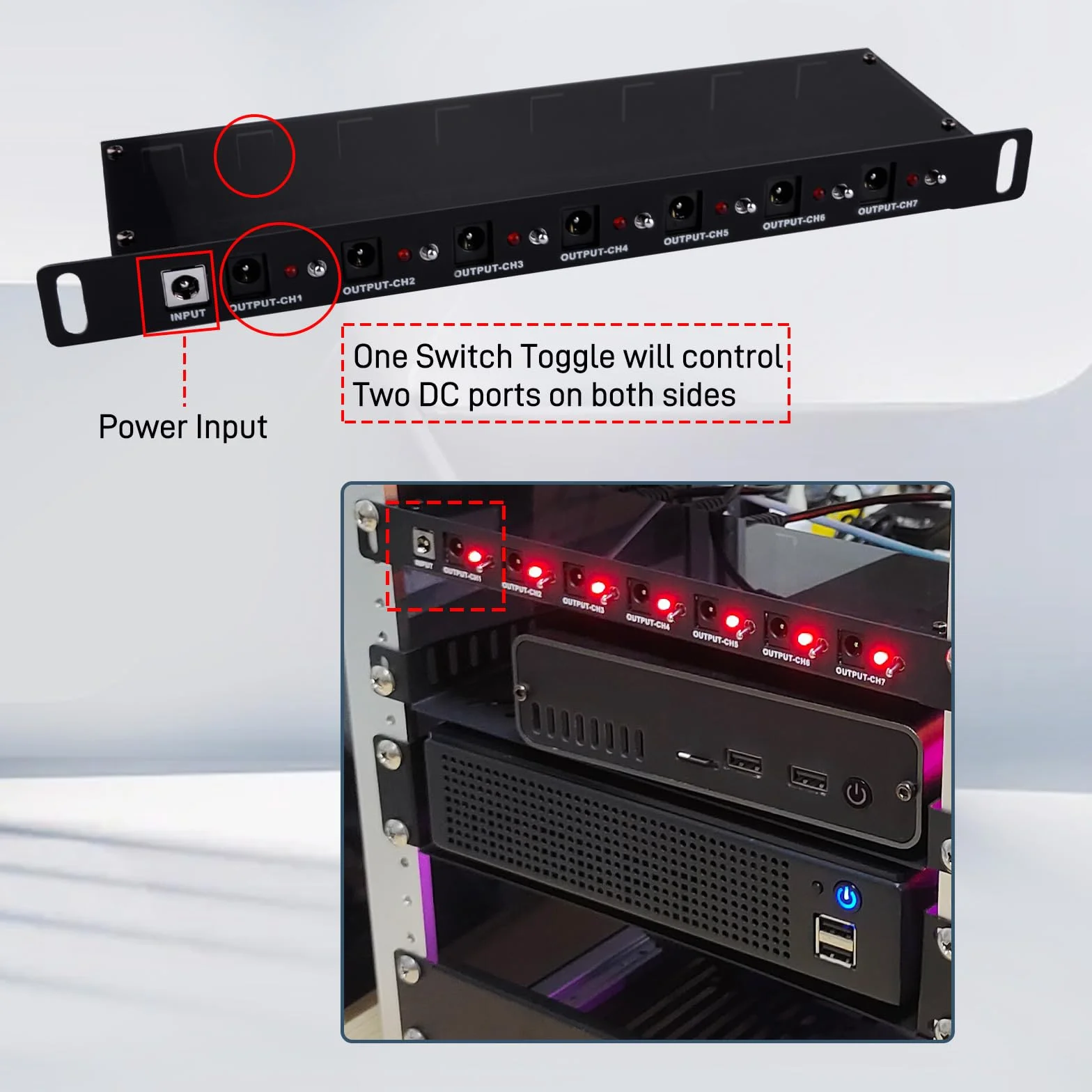 GeeekPi 10-calowy rack PDU DC PDU Lite 7-CH 0.5U Rack-Mount Power Distribution Unit