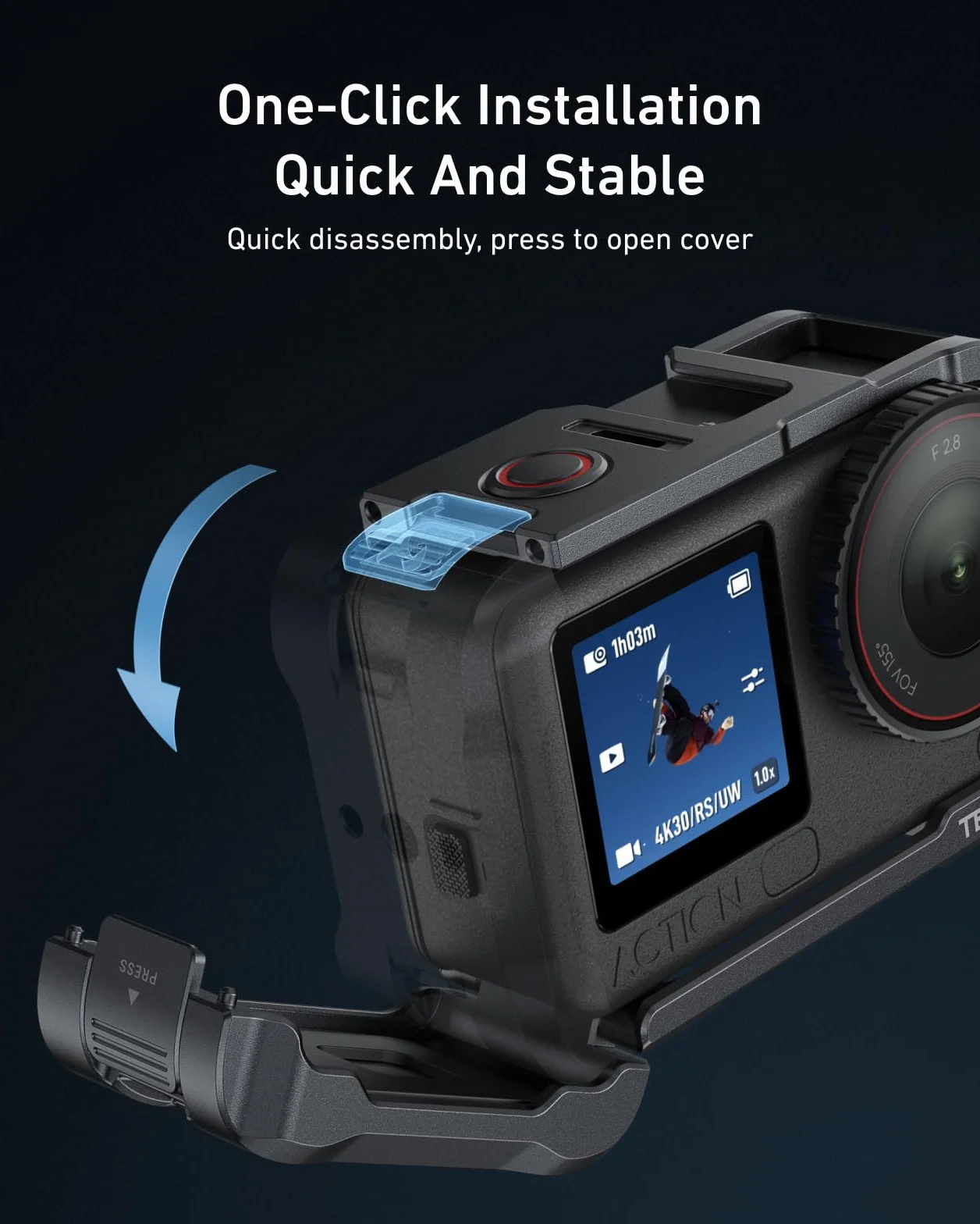 TELESIN Klatka na kamerę DJI Osmo Action 6, aluminiowa obudowa ochronna z gwintem 1/4"