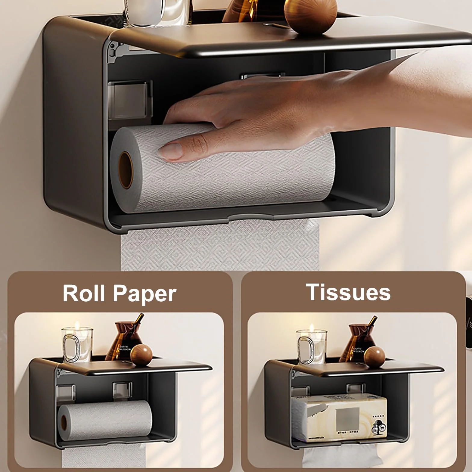Dozownik Chusteczek Higienicznych, Dozownik Papieru Toaletowego w Rolkach, na Ścianie, Metalowy Uchwyt na Papier Toaletowy, Dozownik Ręczników Papierowych(White)