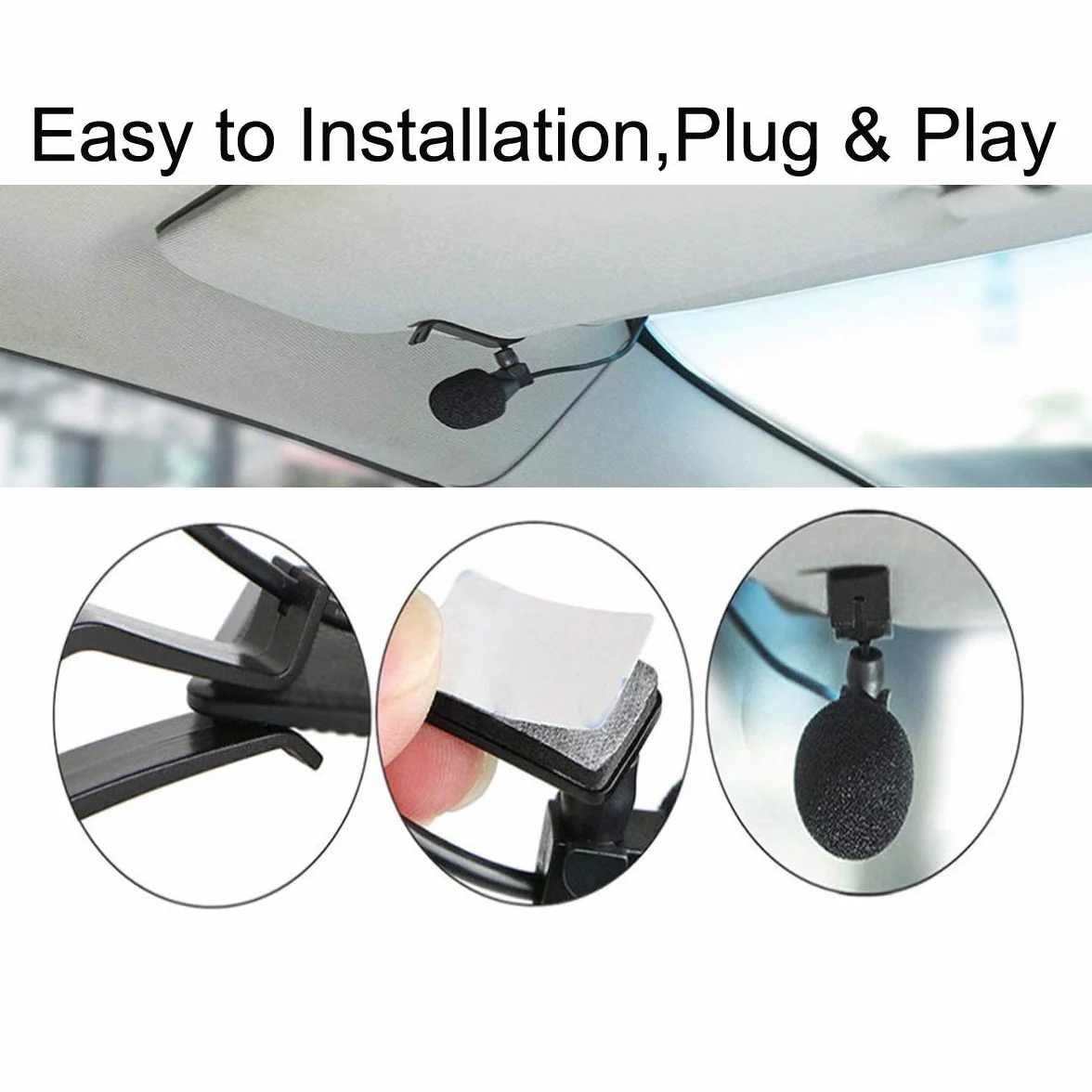 Zewnętrzny mikrofon do radia samochodowego 3,5 mm, kompatybilny z Alpine JVC Kenwood Sony Jensen Boss Car Stereo Bluetooth CD odtwarzacz DVD Radio nawigacja BT GPS, Plug and Play