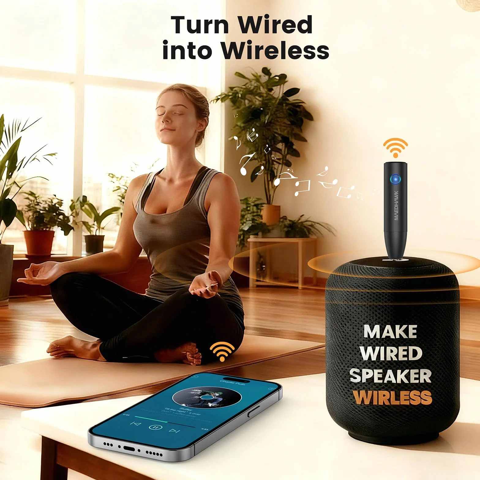Adapter Bluetooth Aux 3.5 mm do Samochodu - Maedhawk Stylowy Odbiornik Bluetooth 5.0 z Redukcją Szumów do Ciężarówek Domowe Słuchawki Stereo Głośniki Strumieniowanie Muzyki