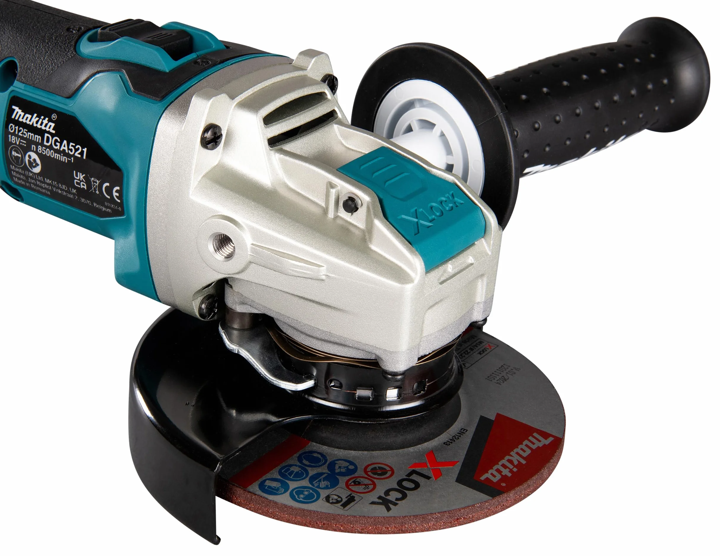 Makita DGA521ZX1 akumulatorowa szlifierka kątowa 18 V z przełącznikiem suwakowym (bez akumulatora, bez ładowarki), Zielona/Czarna