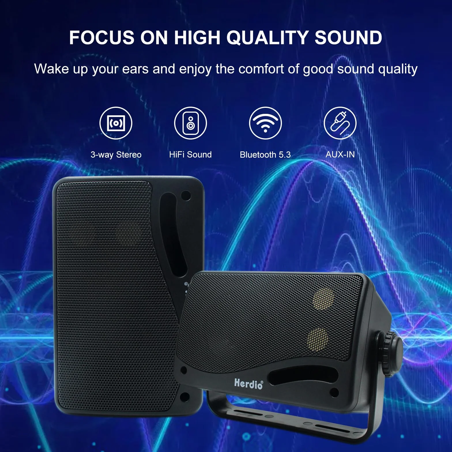 Herdio Głośnik zewnętrzny Bluetooth 3,5" 3-drożny 200 W wodoszczelny, odporny na warunki atmosferyczne do użytku na zewnątrz patio ogród taras łódź restauracja (1 para'