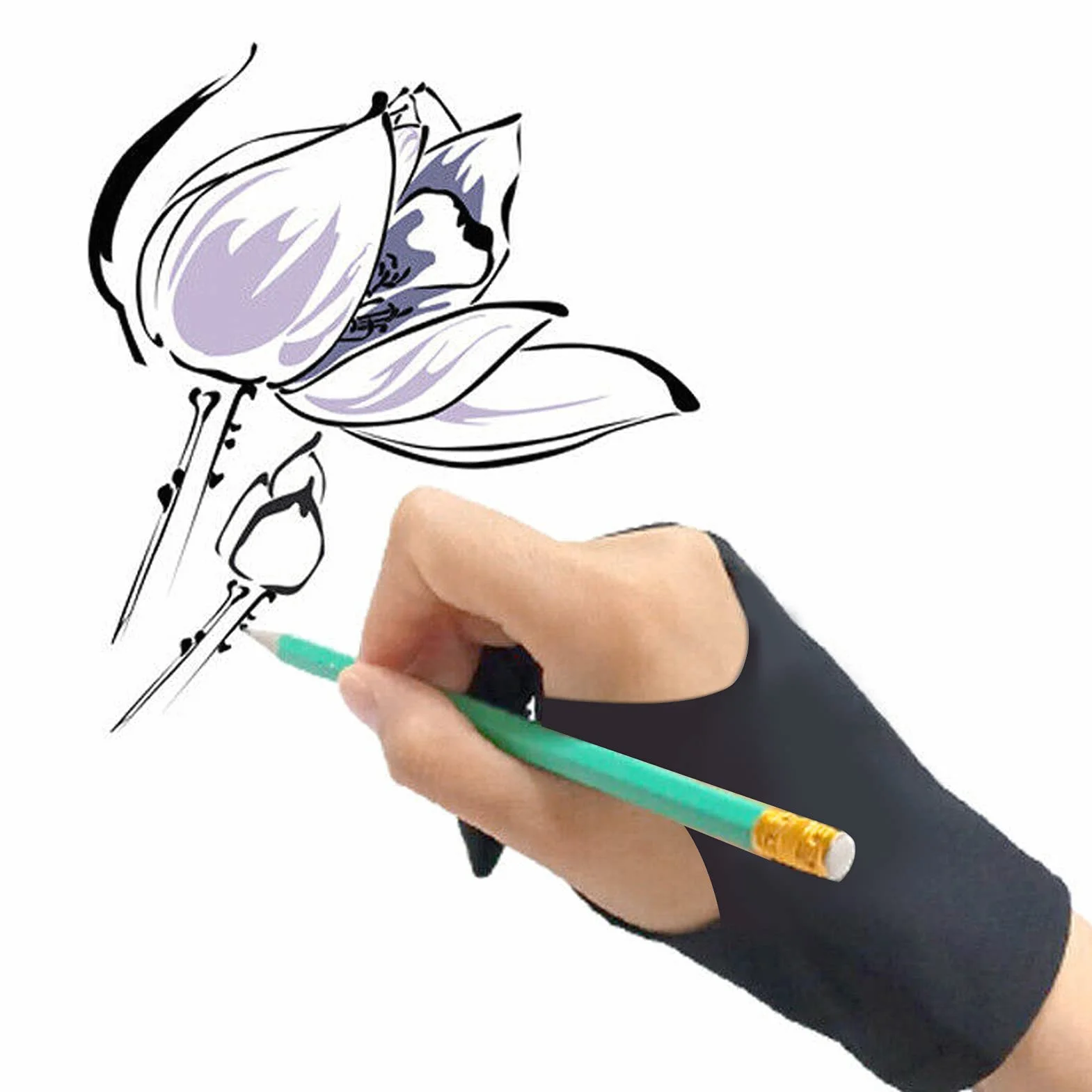 Artystyczna Rękawica Malarska 2 Palce Anti Mistouch Design Dowolny Rozmiar do Szkicowania na Prawym i Lewym Tablecie Rysunkowym (S)