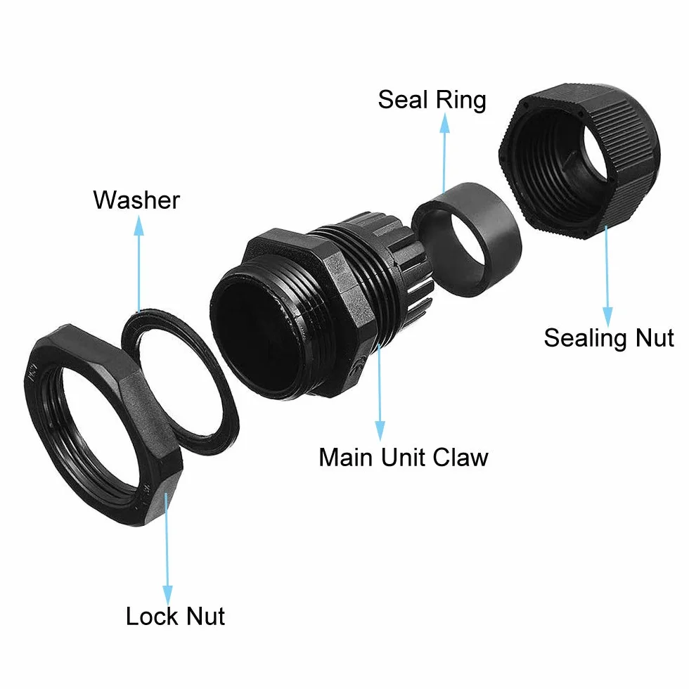 25 szt. Premium Nylon PG11 dławnica kablowa, 5 ~ 10 mm, regulowana klasa IP68, wodoszczelne połączenia kablowe z uszczelkami (kolor czarny)