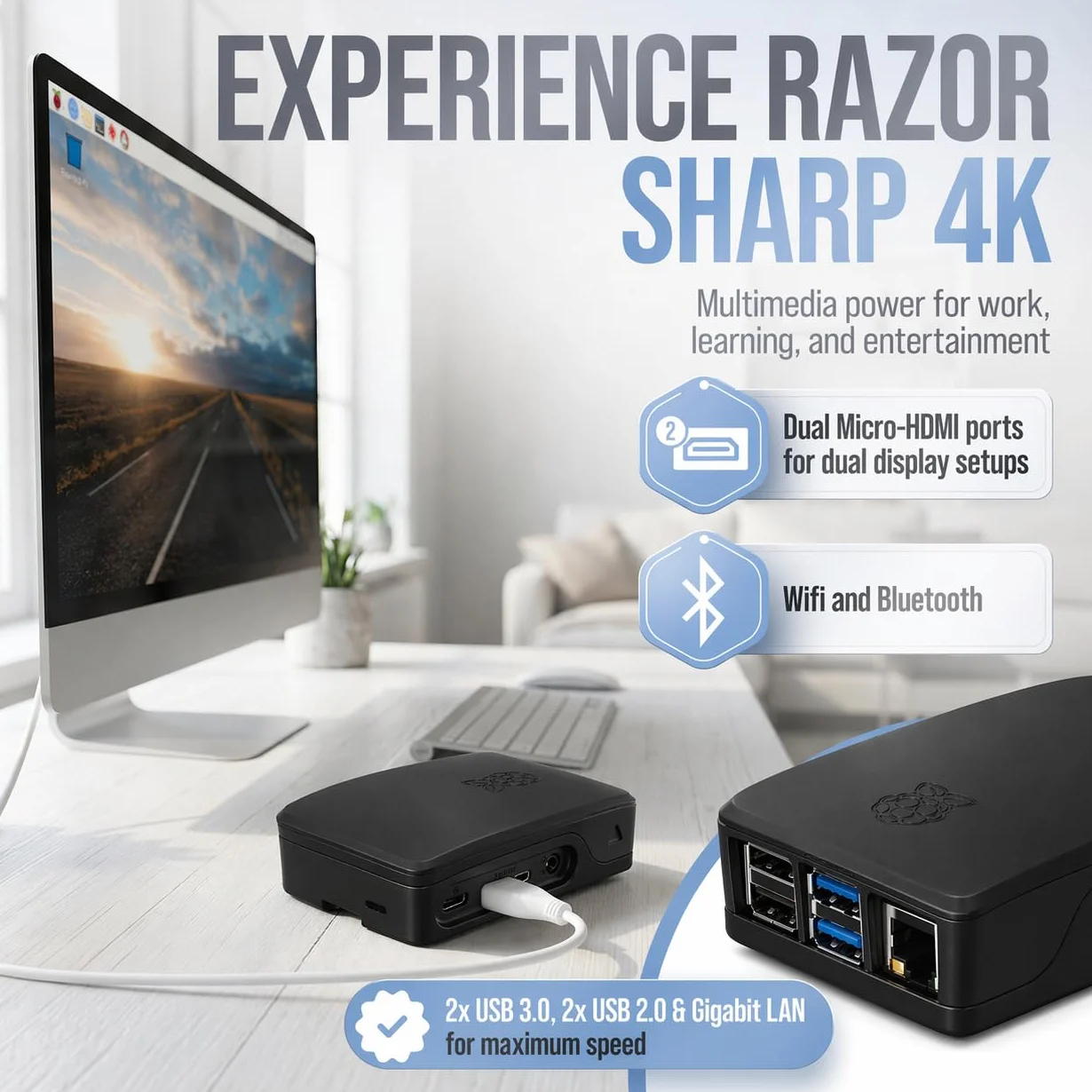 Raspberry Pi 4 2 GB Starter Kit Czarna edycja 64 GB Zasilacz 15 W Obudowa Micro HDMI 4K Radiatory