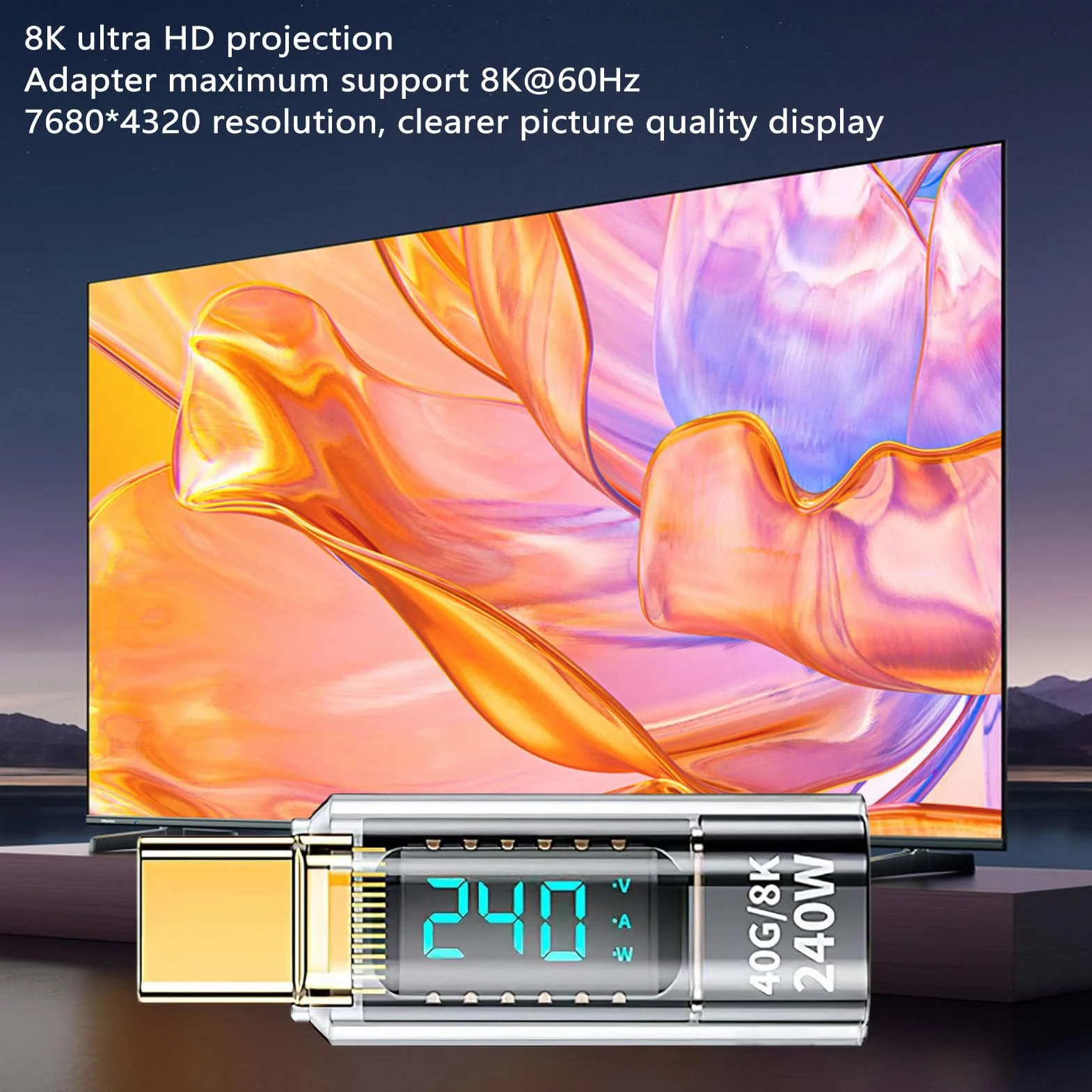 USB C Adapter Meter Meter Tester 240W USB C Mężczyzna do Kobiet Adapter Przedłużający 40 Gb/S 8k 60 Hz z Cyfrowym Wyświetlaczem LED na podkładkę telefoniczną