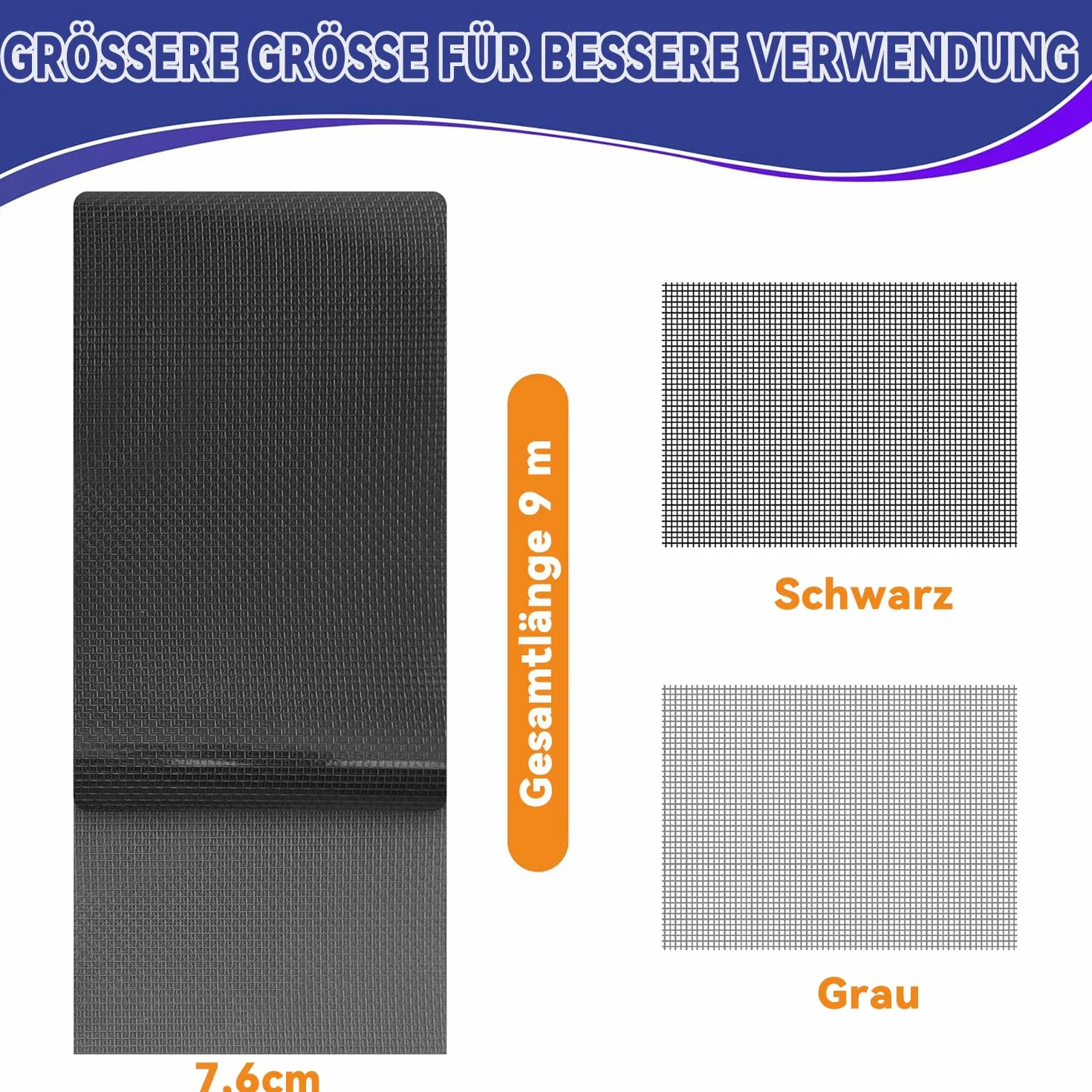 MANICAF Taśma naprawcza do moskitiery, 7,6 cm x 9 m, zestaw naprawczy, wodoszczelny plaster naprawczy, taśma naprawcza do kratek okiennych, czarna, 1 rolka