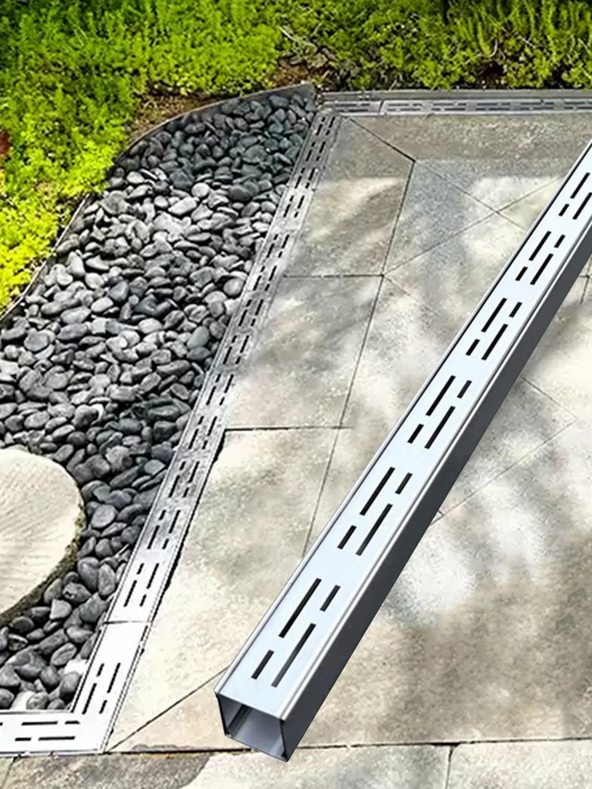 99 cm czarny srebrny liniowy kanał drenażowy do podjazdu prysznica chodnika ogrodu patio – nadajnik odpływowy podwórka wytrzymałe rozwiązanie do zarządzania wodą