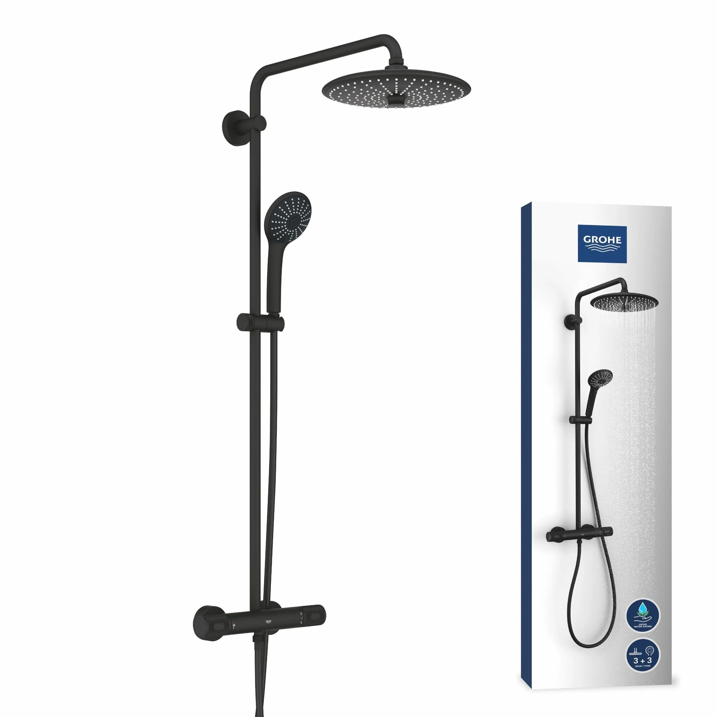 GROHE 26403KF2 Vitalio Joy Shower System prysznicowy z baterią termostatyczną do montażu na ścianie, Phantom Black