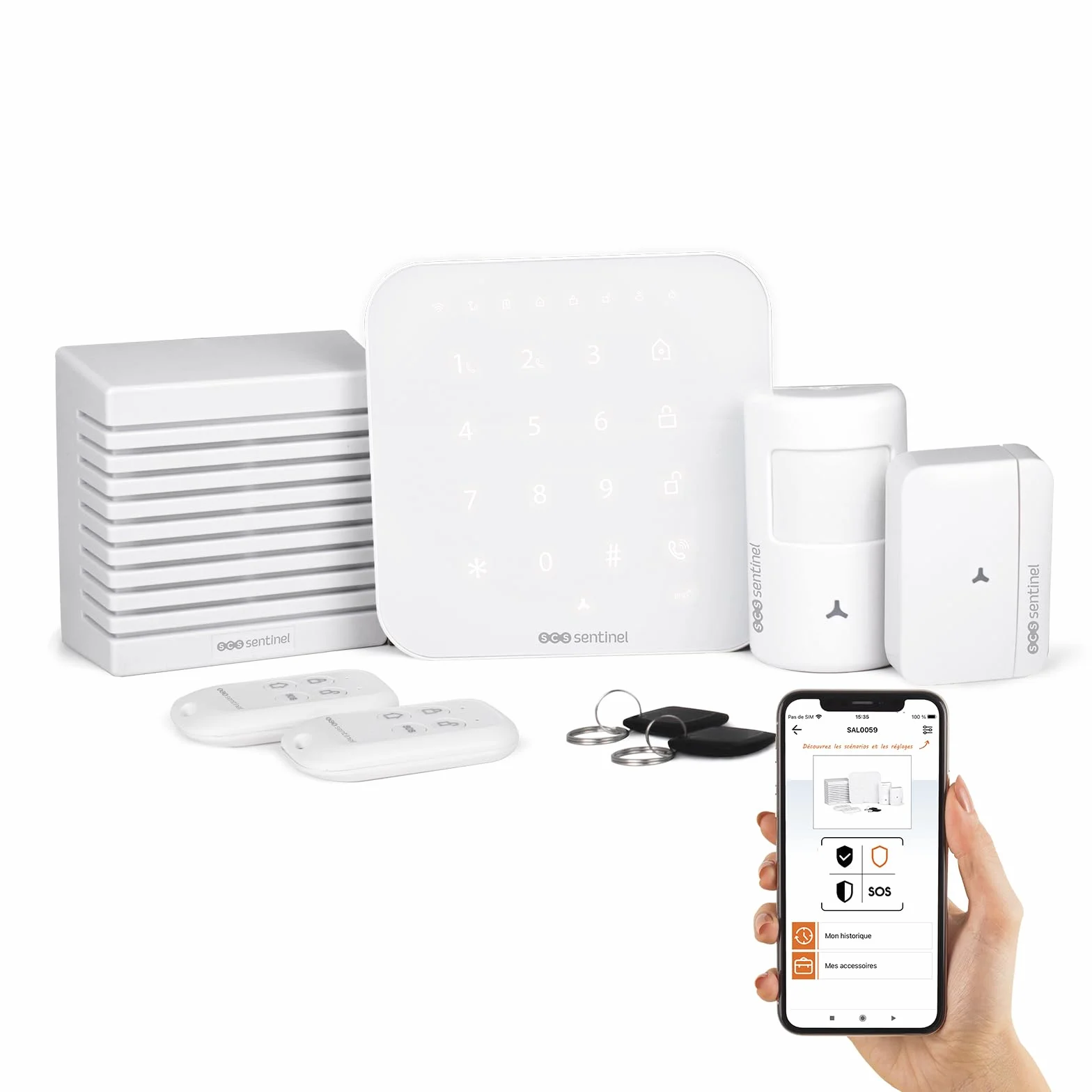 SCS Sentinel, SAL0059, bezprzewodowy zestaw alarmowy podłączony Wi-Fi i GSM 4G, zawiera 1 alarm, 1 bezprzewodowy czujnik ruchu, bezprzewodowy czujnik otwarcia i 1 syrenę, alarm KitAlarm