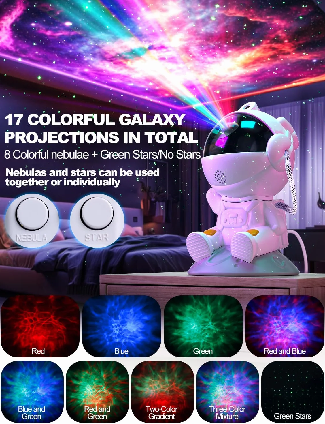 Astronaut Galaxy Star Projektor LED Star Night Light 360° Projektor HD Nebula Z Pilotem Nadaje się do dekoracji estetyki, przyjęć domowych, sypialni