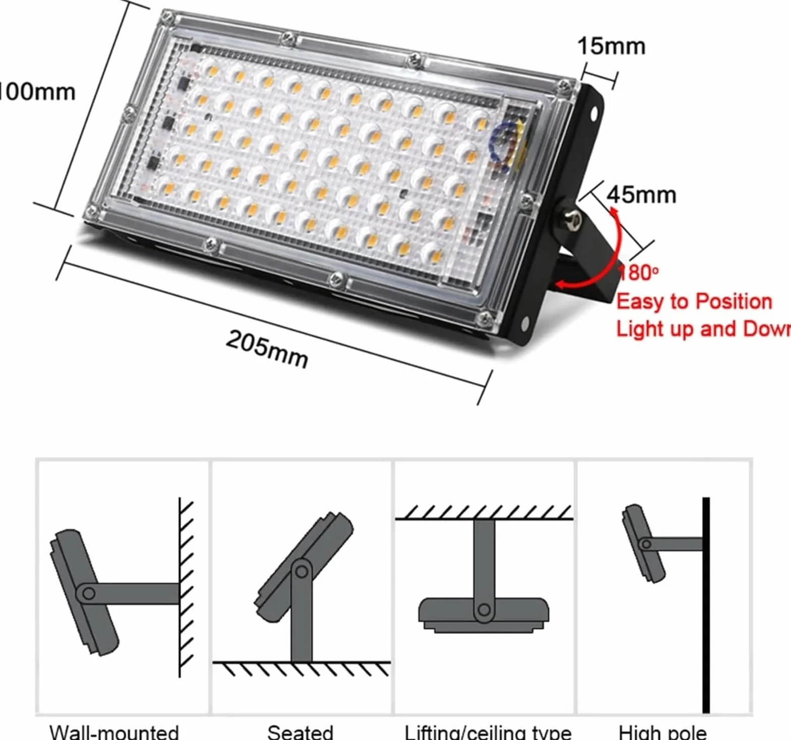 Lampy solarne zewnętrzne, Reflektor IP65 reflektorowy Zewnętrzne oświetlenie krajobrazu do ogrodu, podwórka, garażu, drzwi(Cold White,50W)