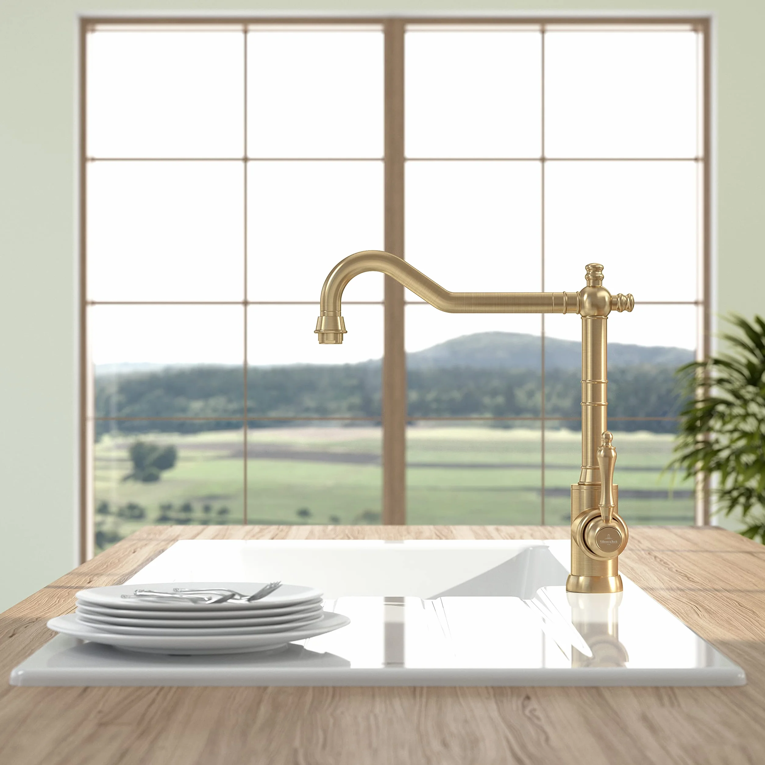 Villeroy & Boch Avia 2.0 bateria kuchenna, wysokociśnieniowa, kran kuchenny z ceramicznym wkładem i zakresem obrotu 360°, energooszczędna, wysokość wylewki 235 mm, złota