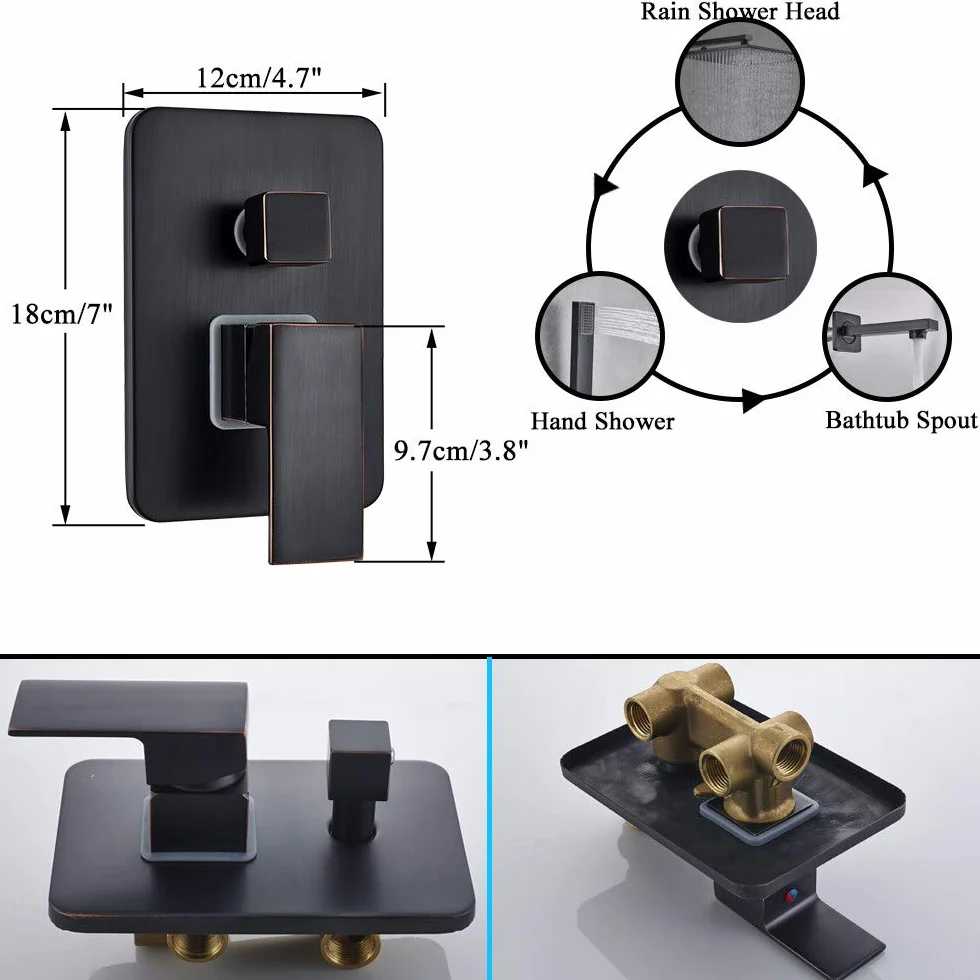 Bateria łazienkowa z deszczownicą w kolorze czarnym, brązowa, do wanny, montowana na ścianie, bateria prysznicowa, bateria natryskowa, zestaw prysznicowy 12 cali,8 Inch Shower Set